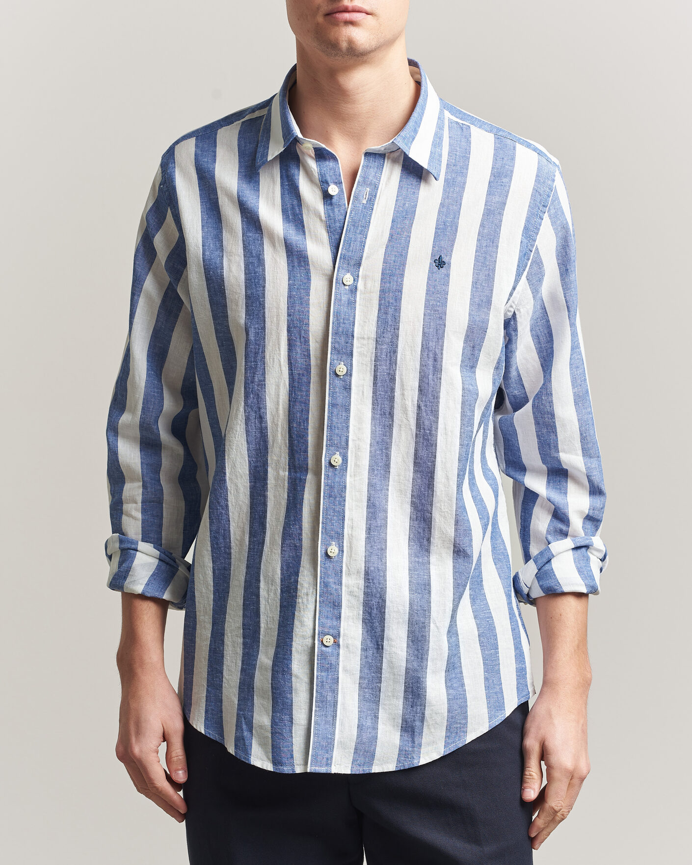 Hombres | Camisas | Morris | Douglas Linen Striped Shirt Blue/White
