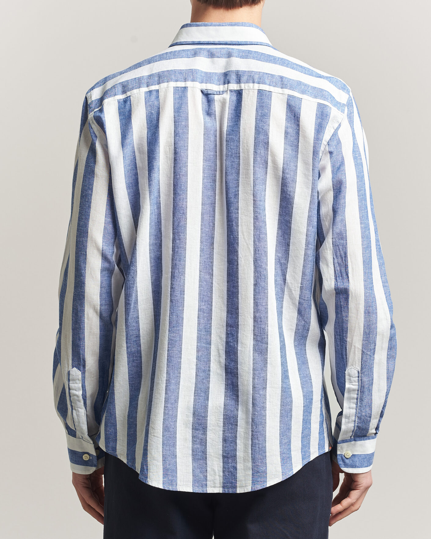 Hombres | Camisas | Morris | Douglas Linen Striped Shirt Blue/White