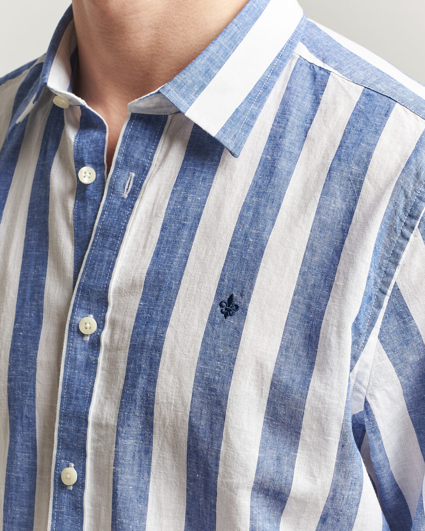 Hombres | Camisas | Morris | Douglas Linen Striped Shirt Blue/White
