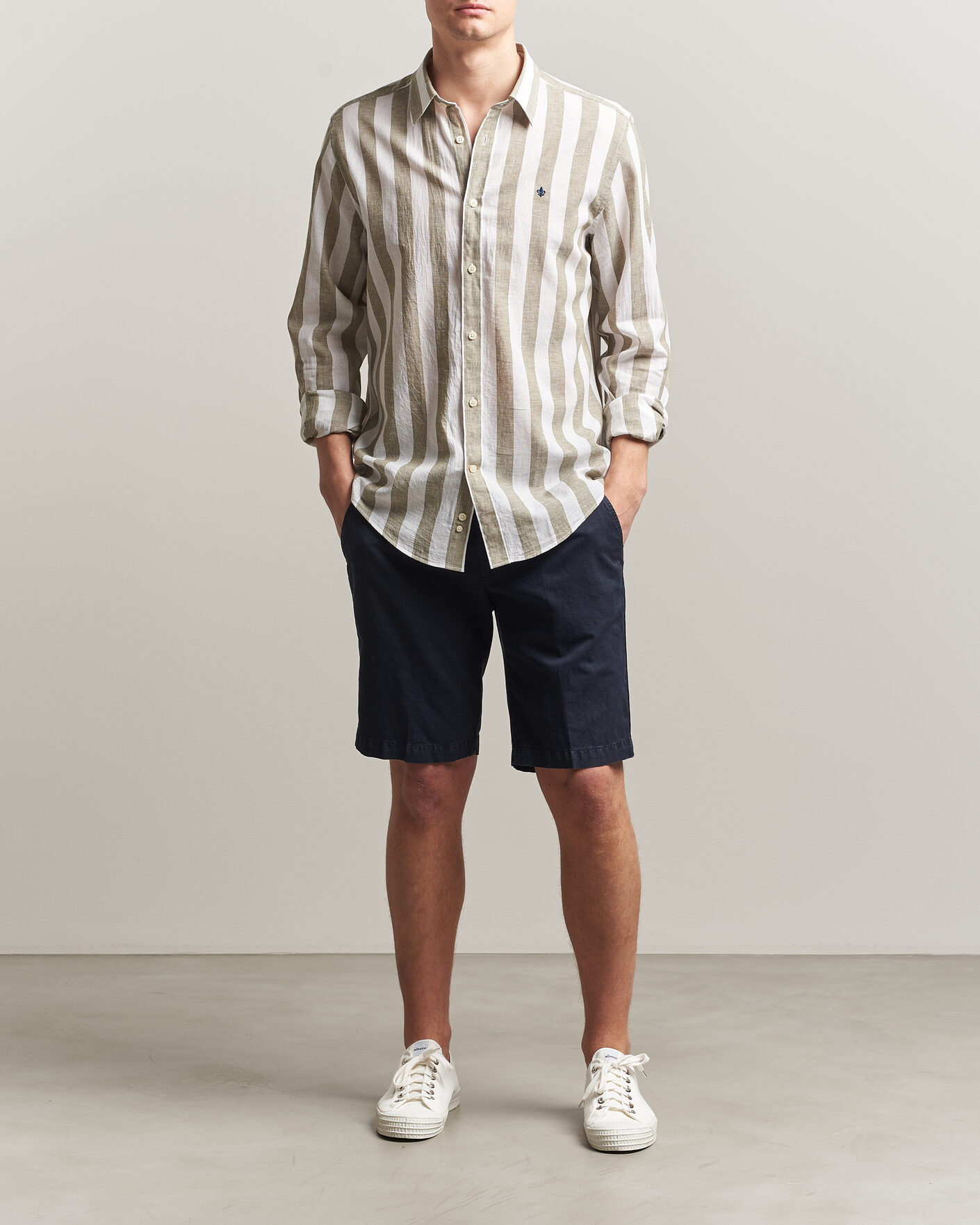 Hombres | Camisas | Morris | Douglas Linen Striped Shirt Green/White