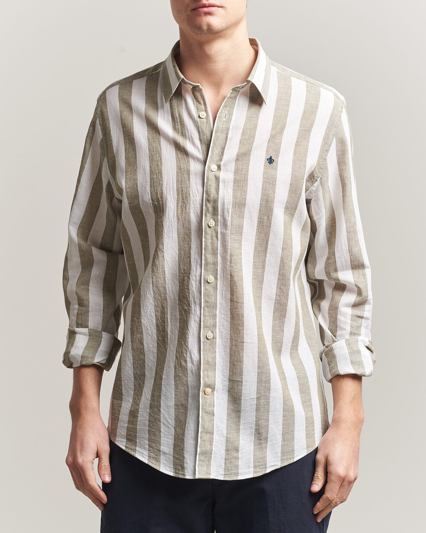 Hombres | Camisas | Morris | Douglas Linen Striped Shirt Green/White
