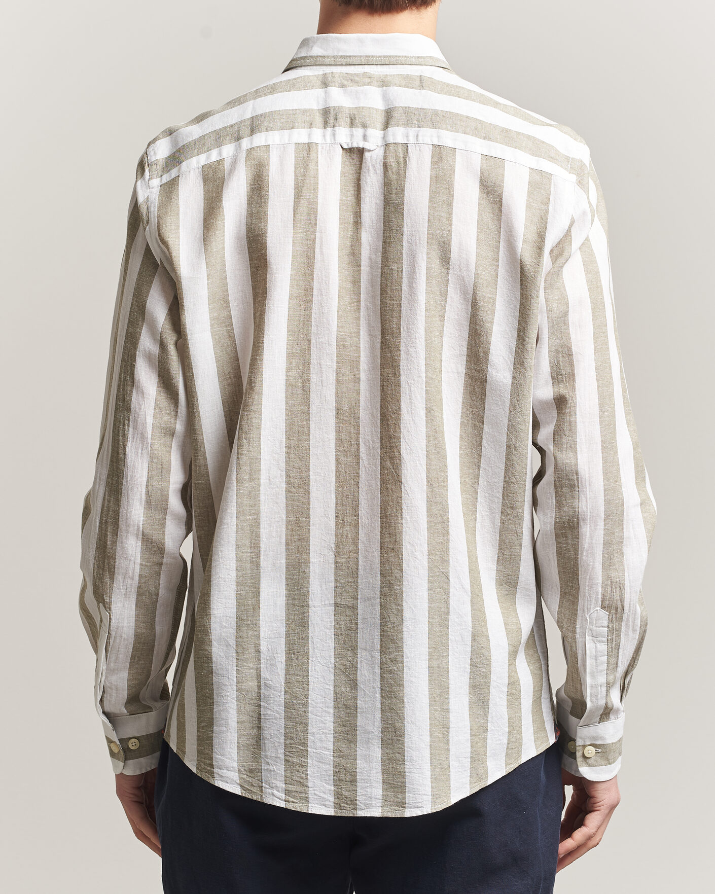 Hombres | Camisas | Morris | Douglas Linen Striped Shirt Green/White