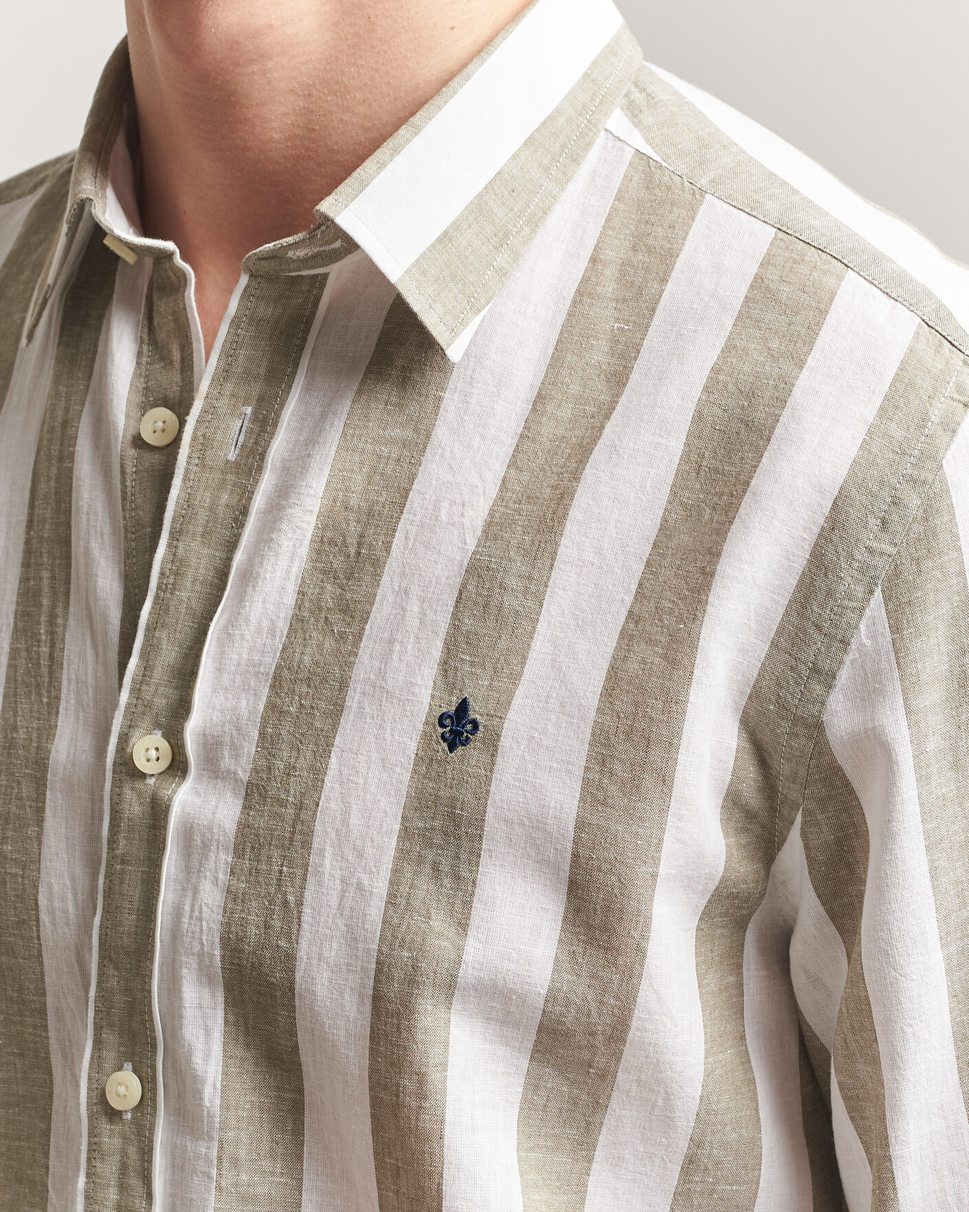 Hombres | Camisas | Morris | Douglas Linen Striped Shirt Green/White