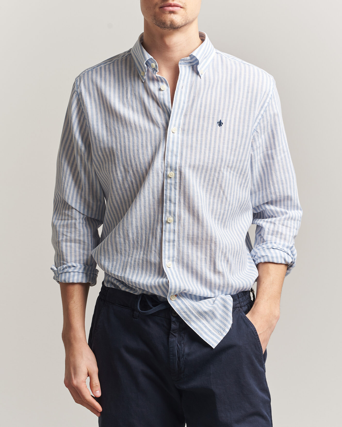 Hombres | Camisas | Morris | Douglas Striped Linen Shirt Blue/White