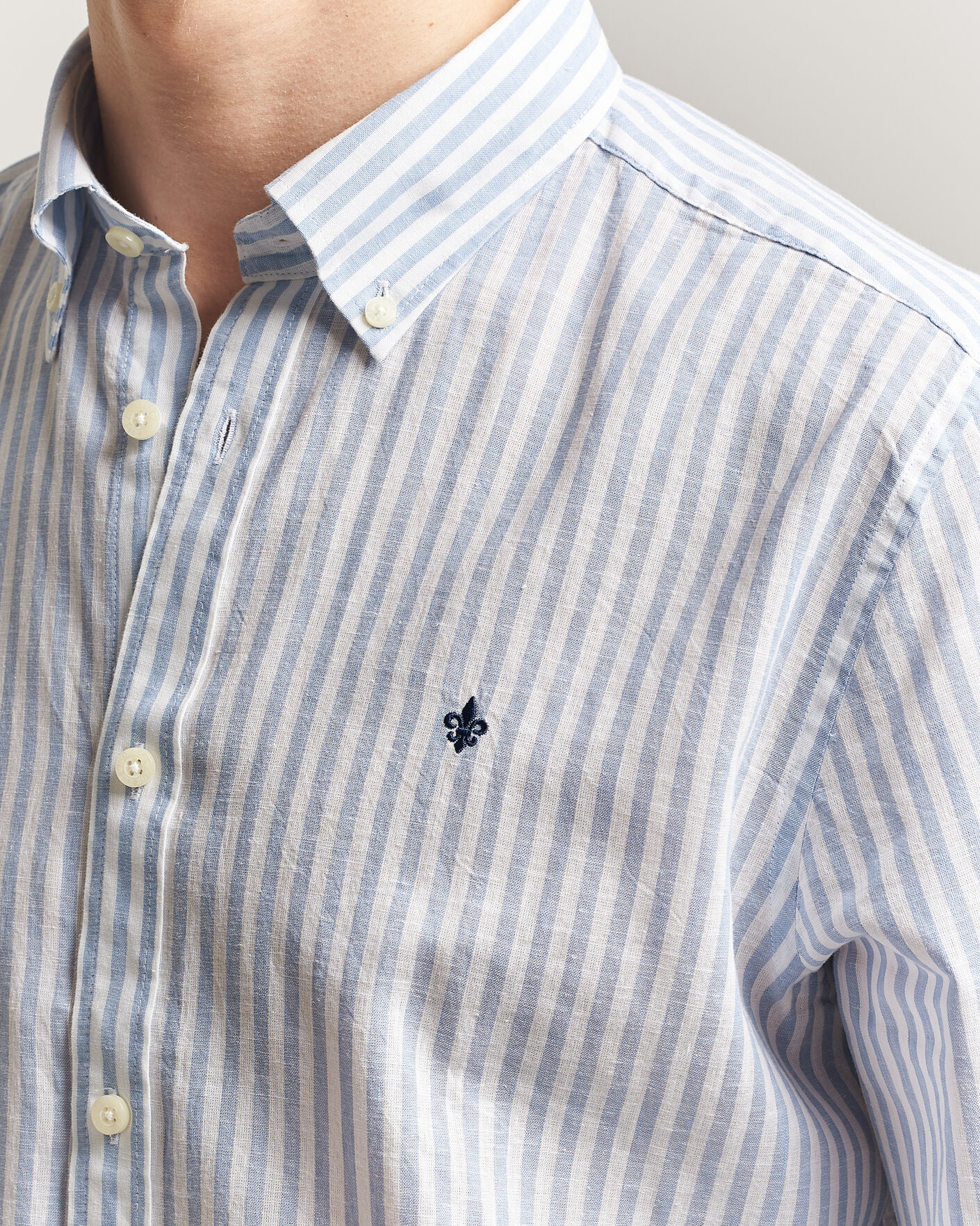 Hombres | Camisas | Morris | Douglas Striped Linen Shirt Blue/White