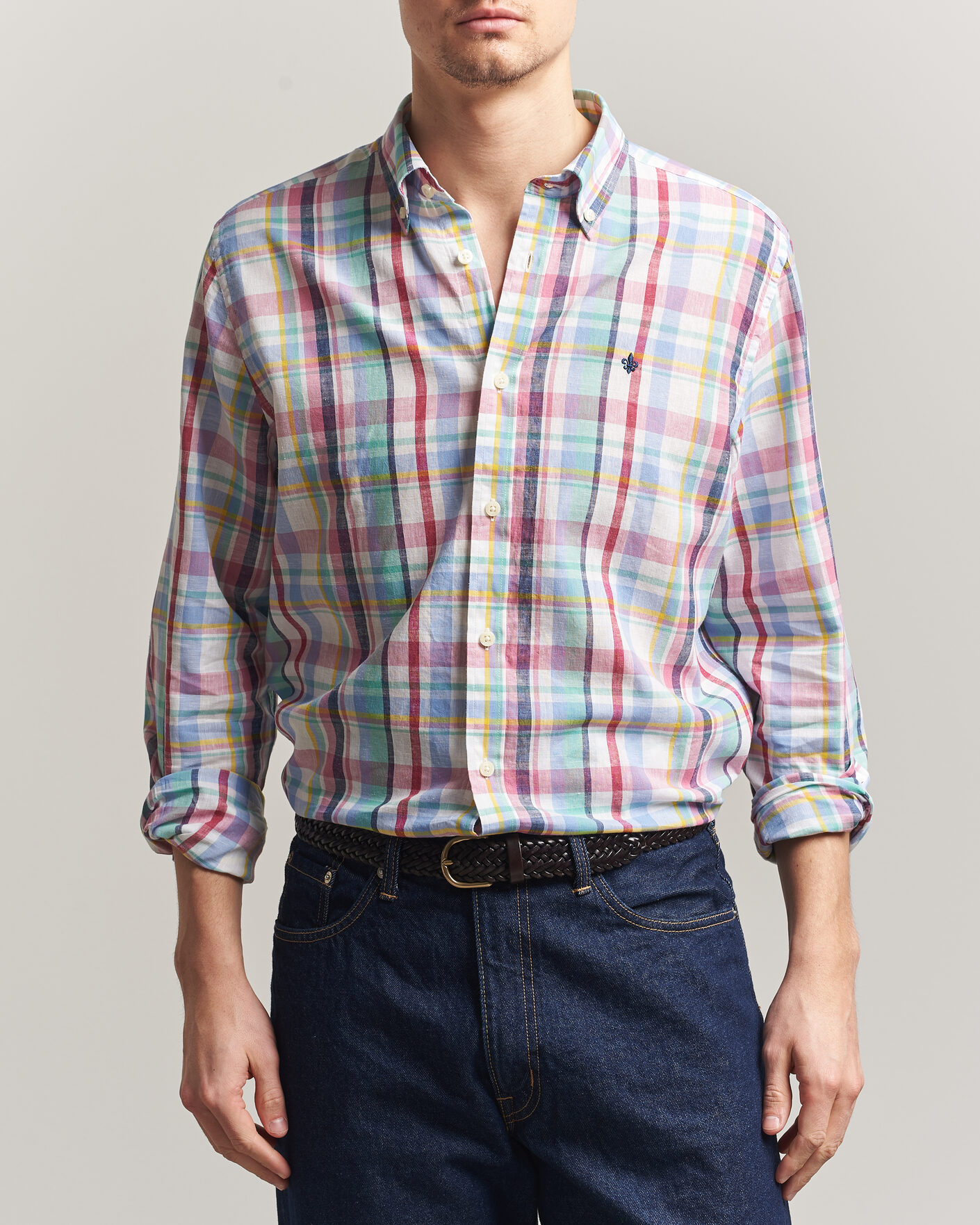 Hombres | Camisas | Morris | Preppy Check Linen Shirt Multi