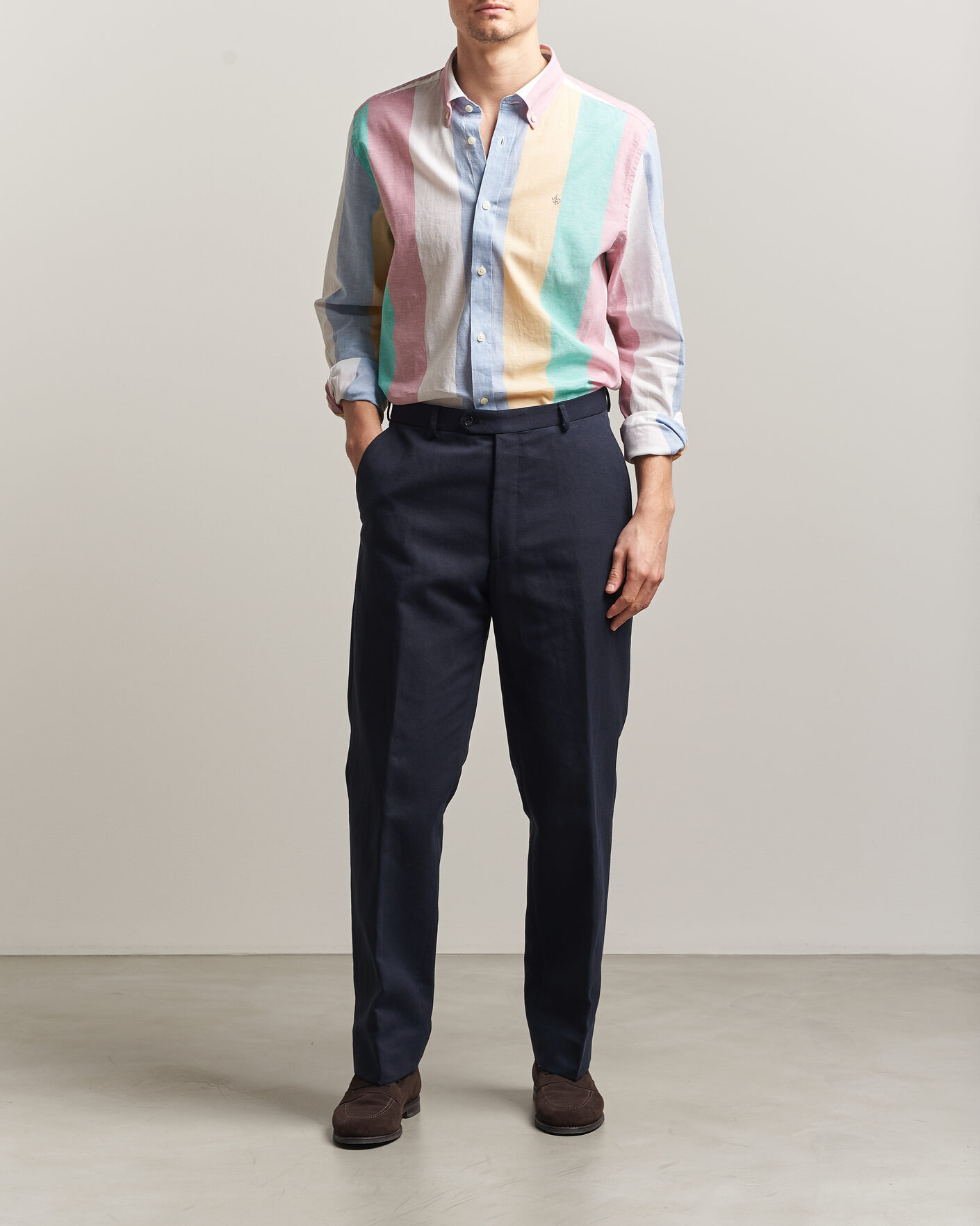Hombres | Camisas | Morris | Happy Striped Linen Shirt Multi