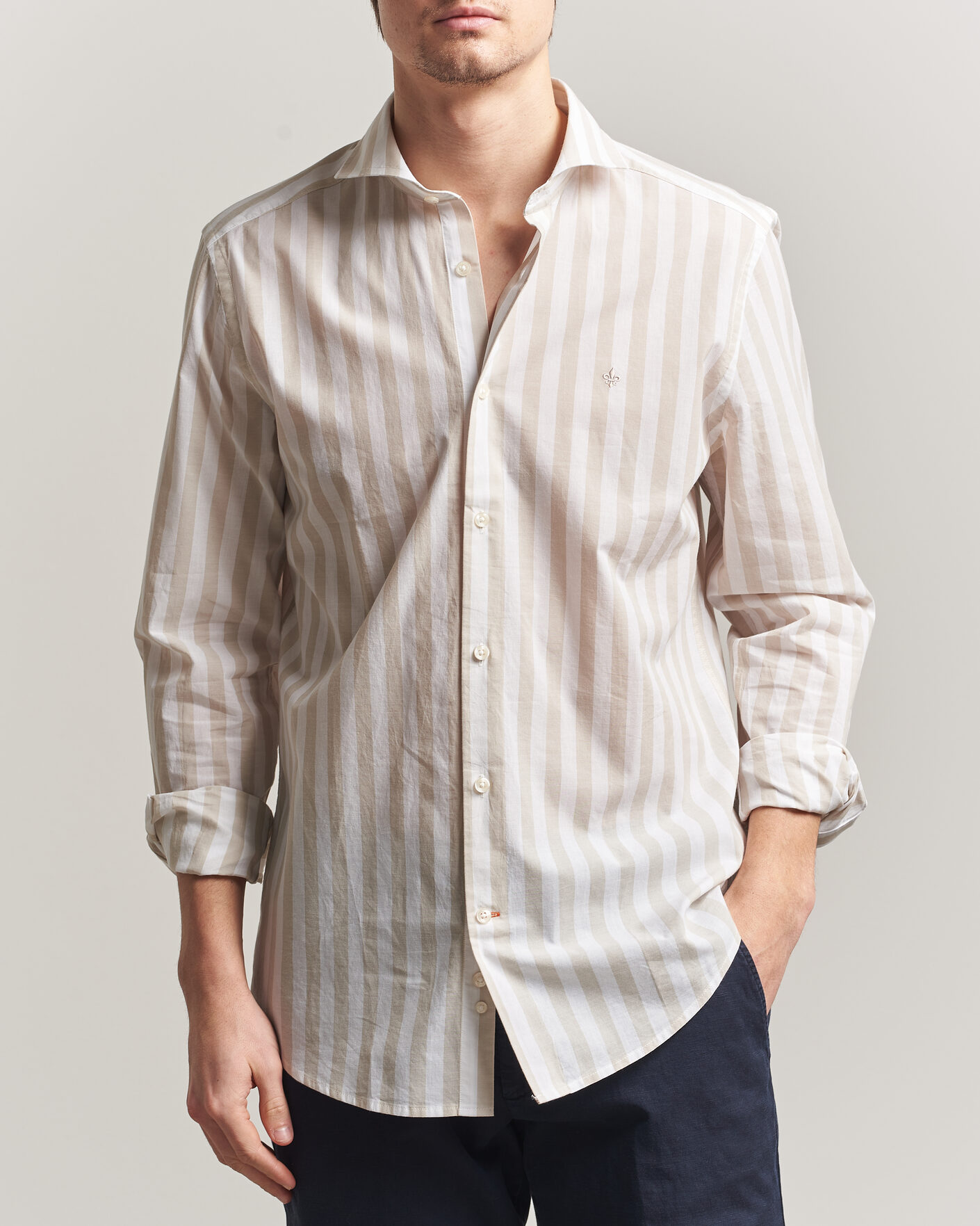 Hombres | Camisas | Morris | Summer Striped Lighweight Shirt Khaki/White