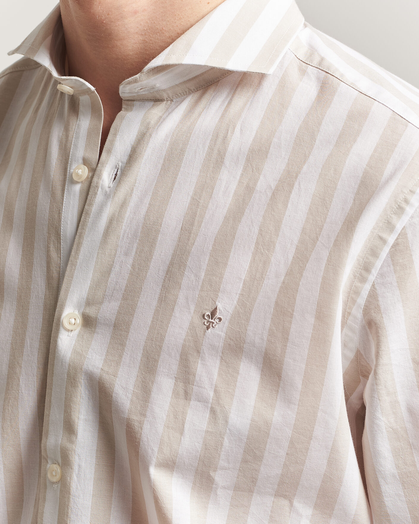 Hombres | Camisas | Morris | Summer Striped Lighweight Shirt Khaki/White