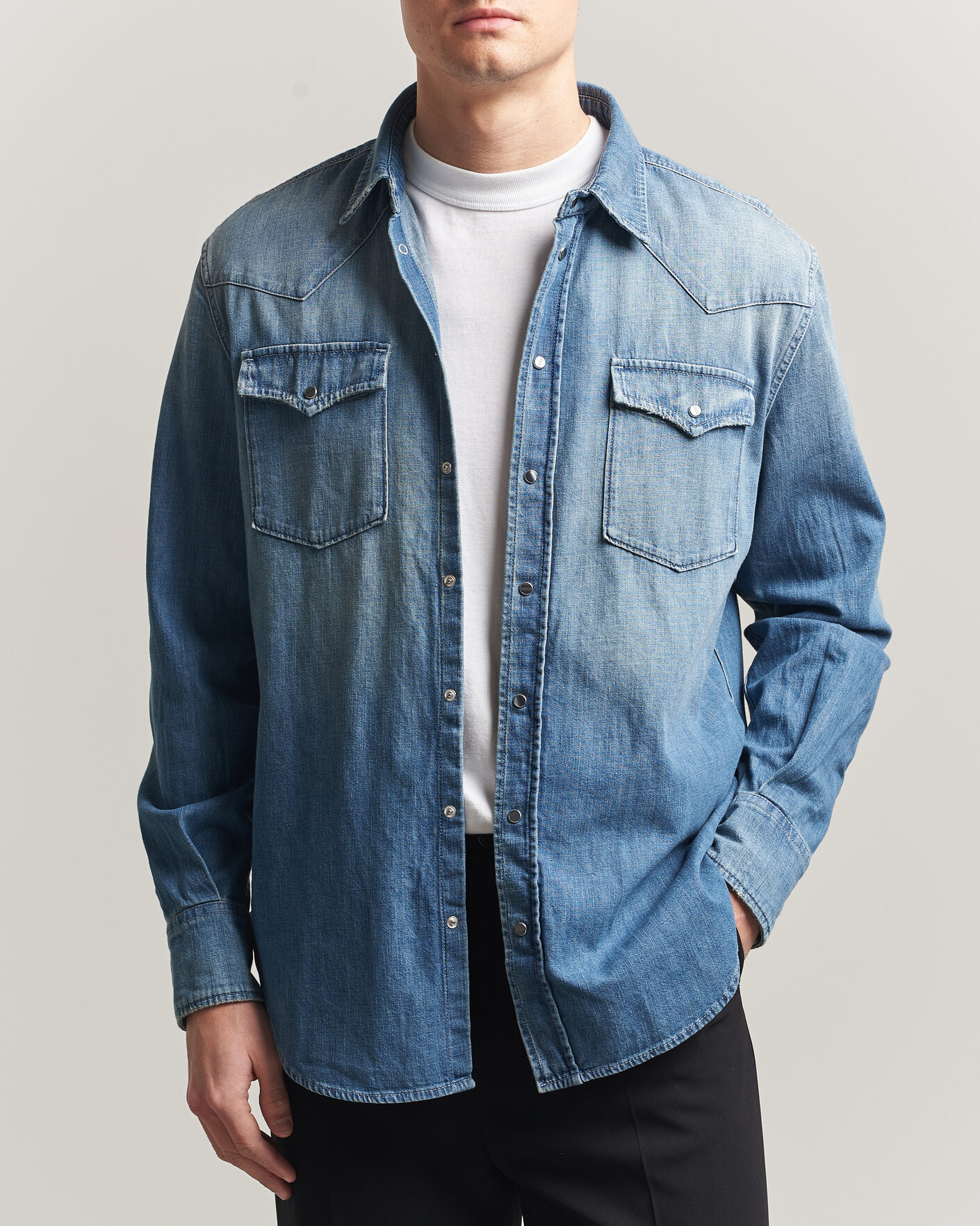 Hombres | Camisas | Dondup | Regular Fit Denim Shirt Medium Blue