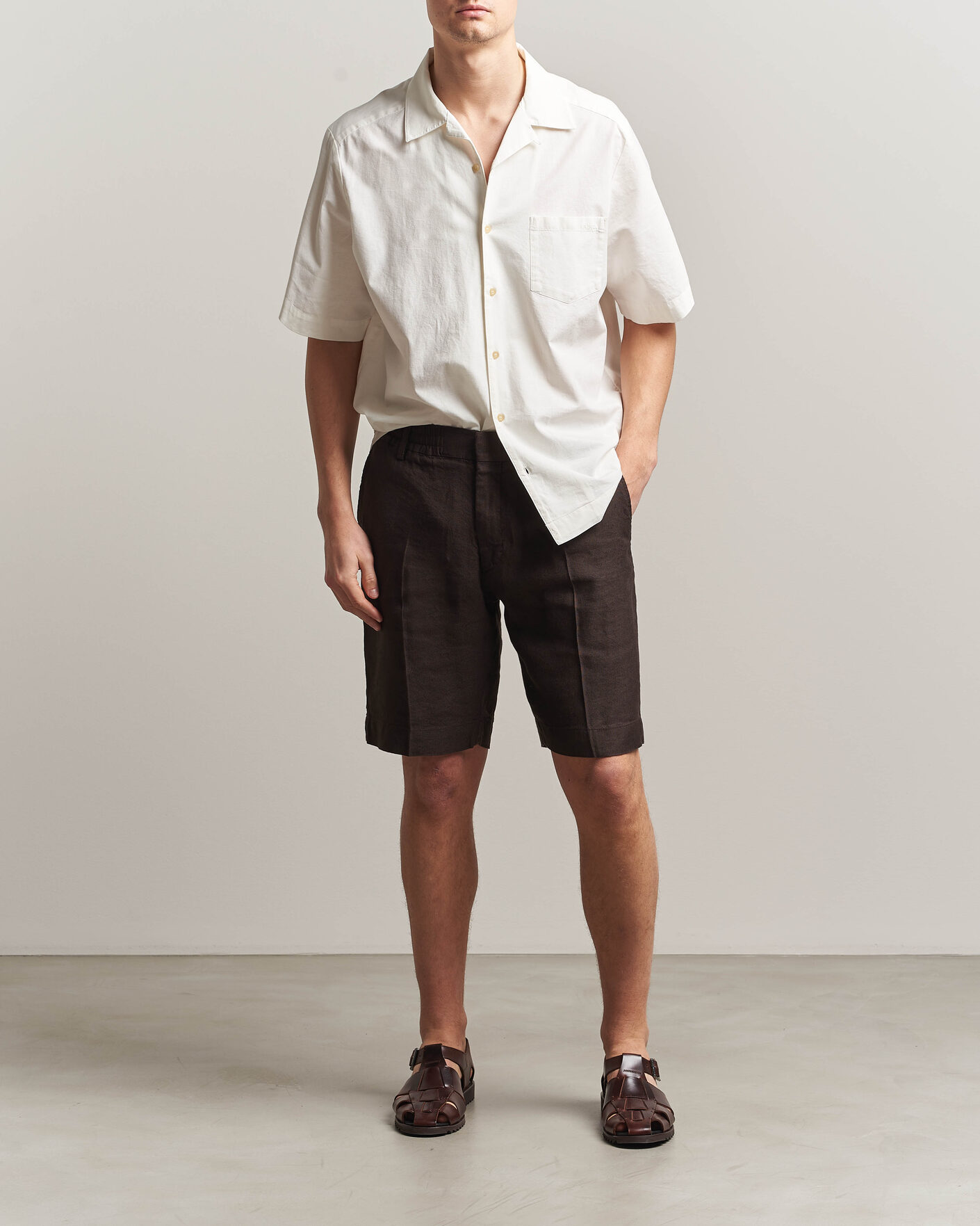 Hombres | Pantalones cortos | NN07 | Billie Linen/Viscose Drawstring Shorts Deep Truffle