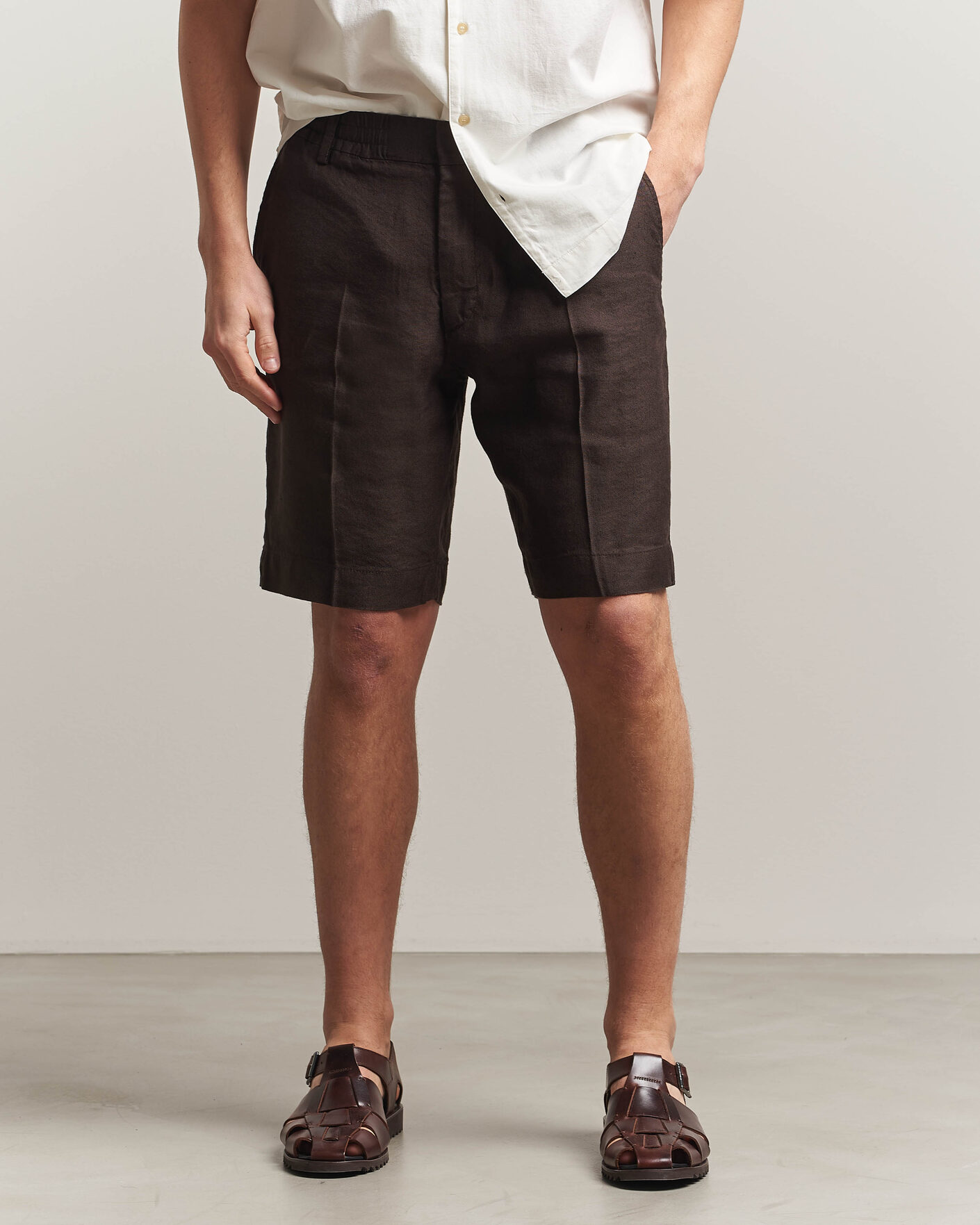 Hombres | Pantalones cortos | NN07 | Billie Linen/Viscose Drawstring Shorts Deep Truffle