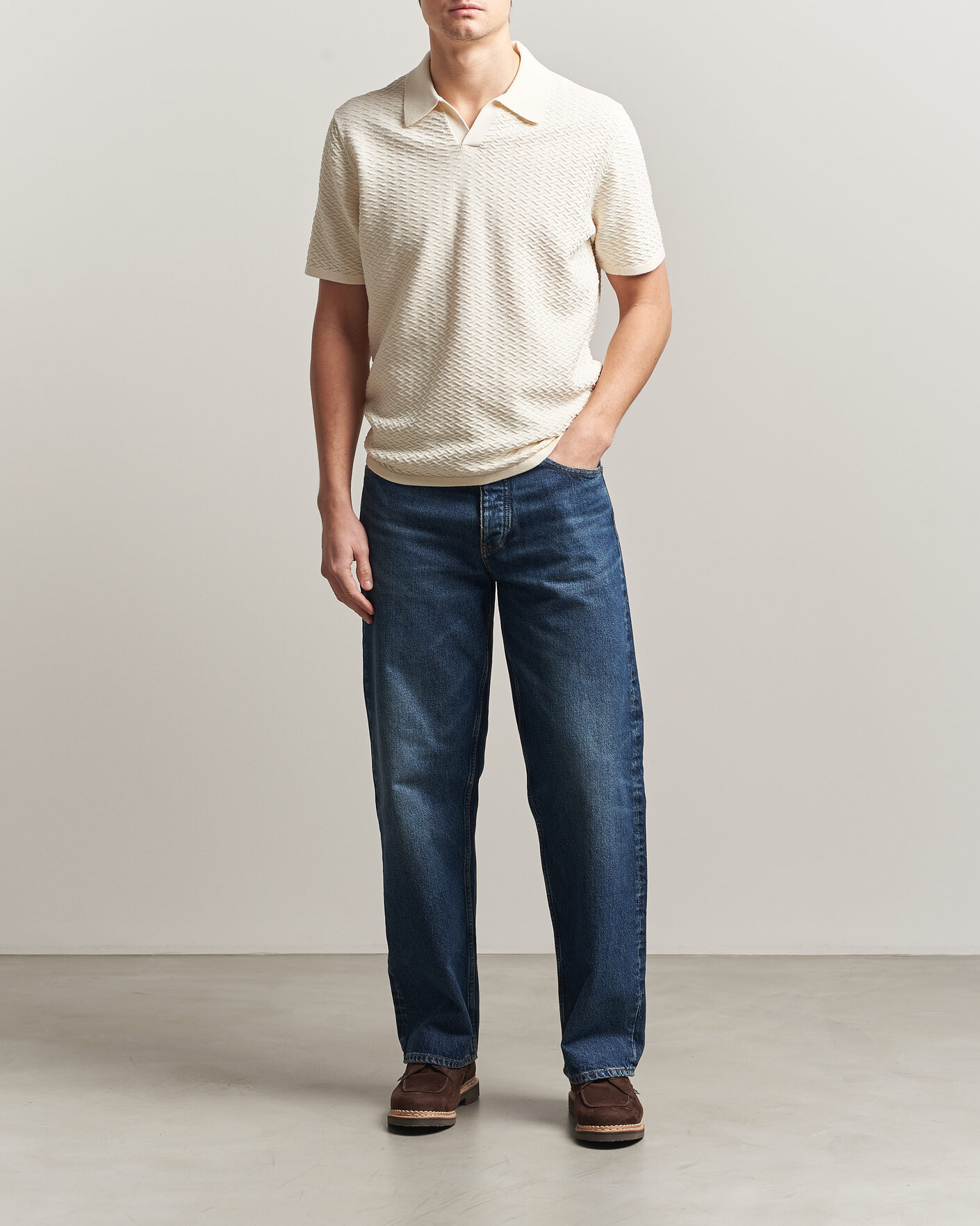 Hombres | Polos | NN07 | Paul Structured Knitted Polo Ivory