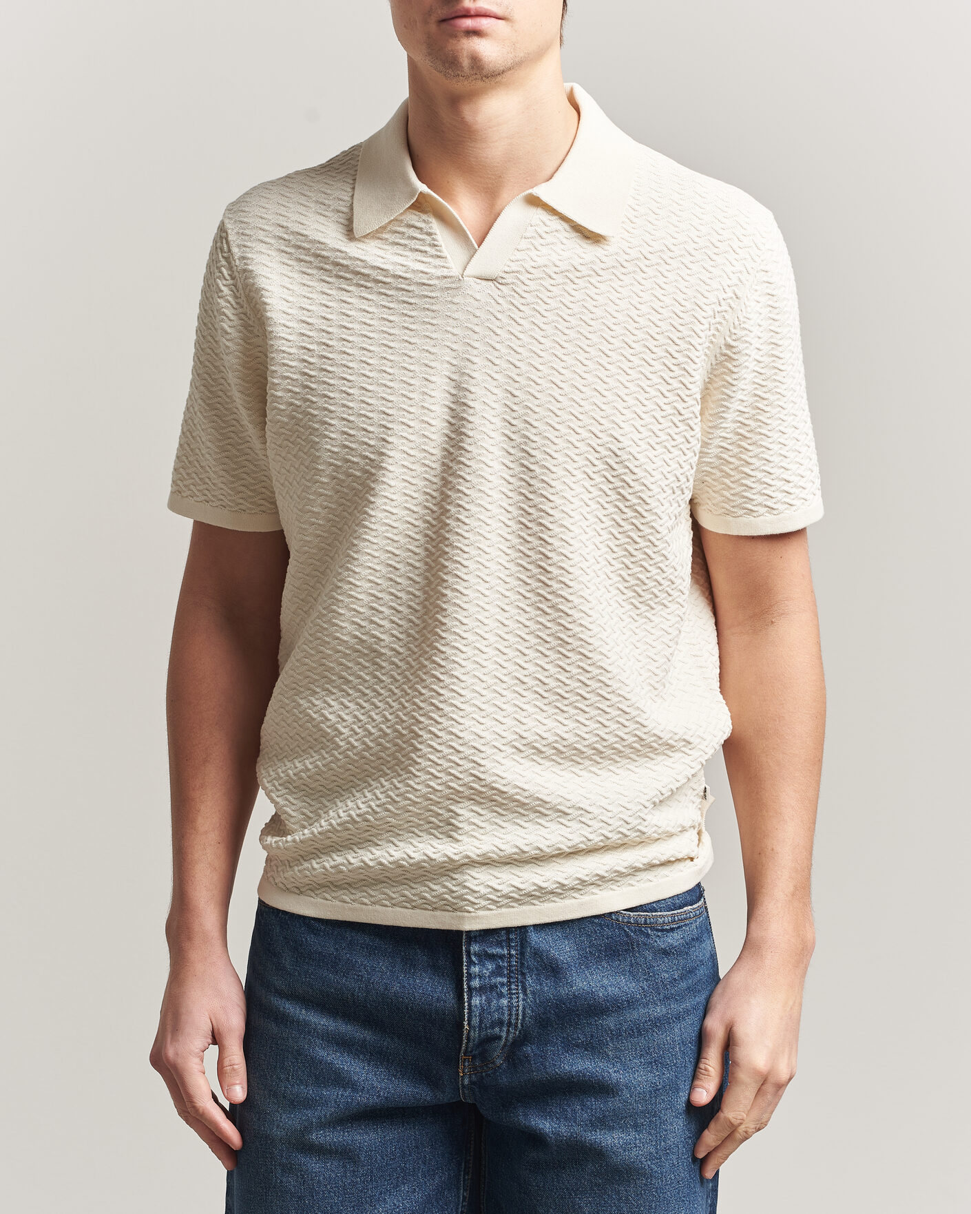 Hombres | Polos | NN07 | Paul Structured Knitted Polo Ivory