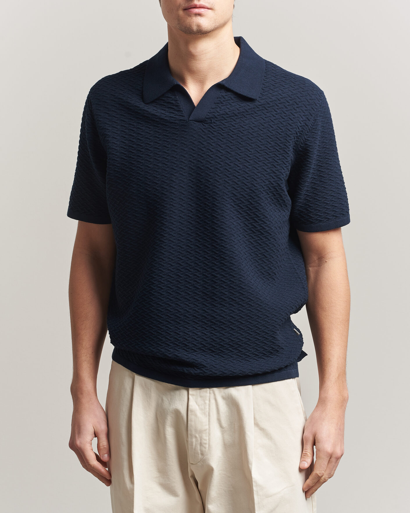 Hombres | Polos | NN07 | Paul Structured Knitted Polo Navy Blue