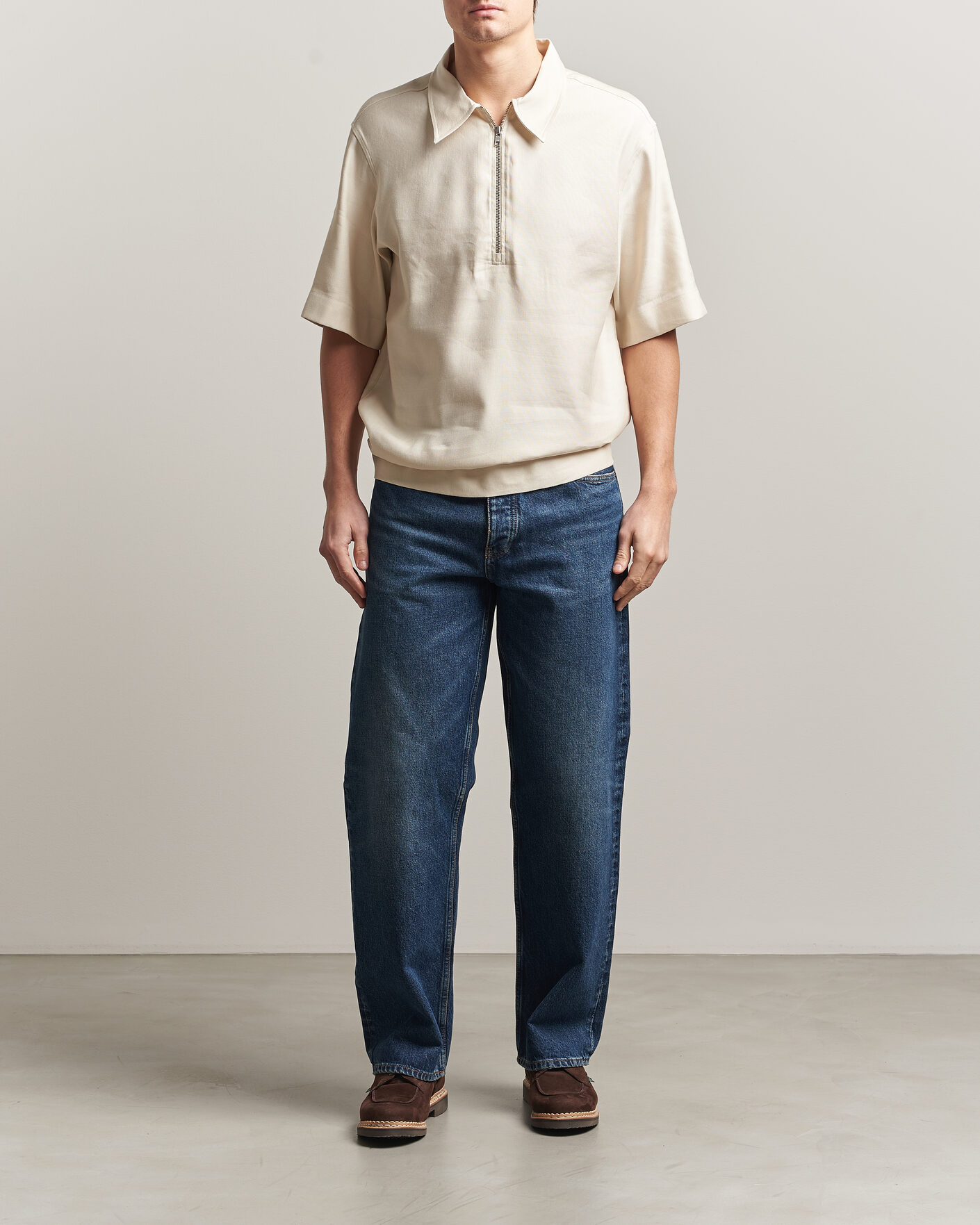 Hombres | Polos | NN07 | Bruno Linen/Viscose Half Zip Polo Ivory