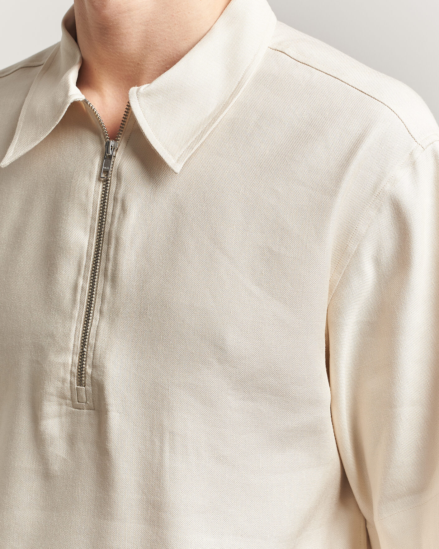 Hombres | Polos | NN07 | Bruno Linen/Viscose Half Zip Polo Ivory