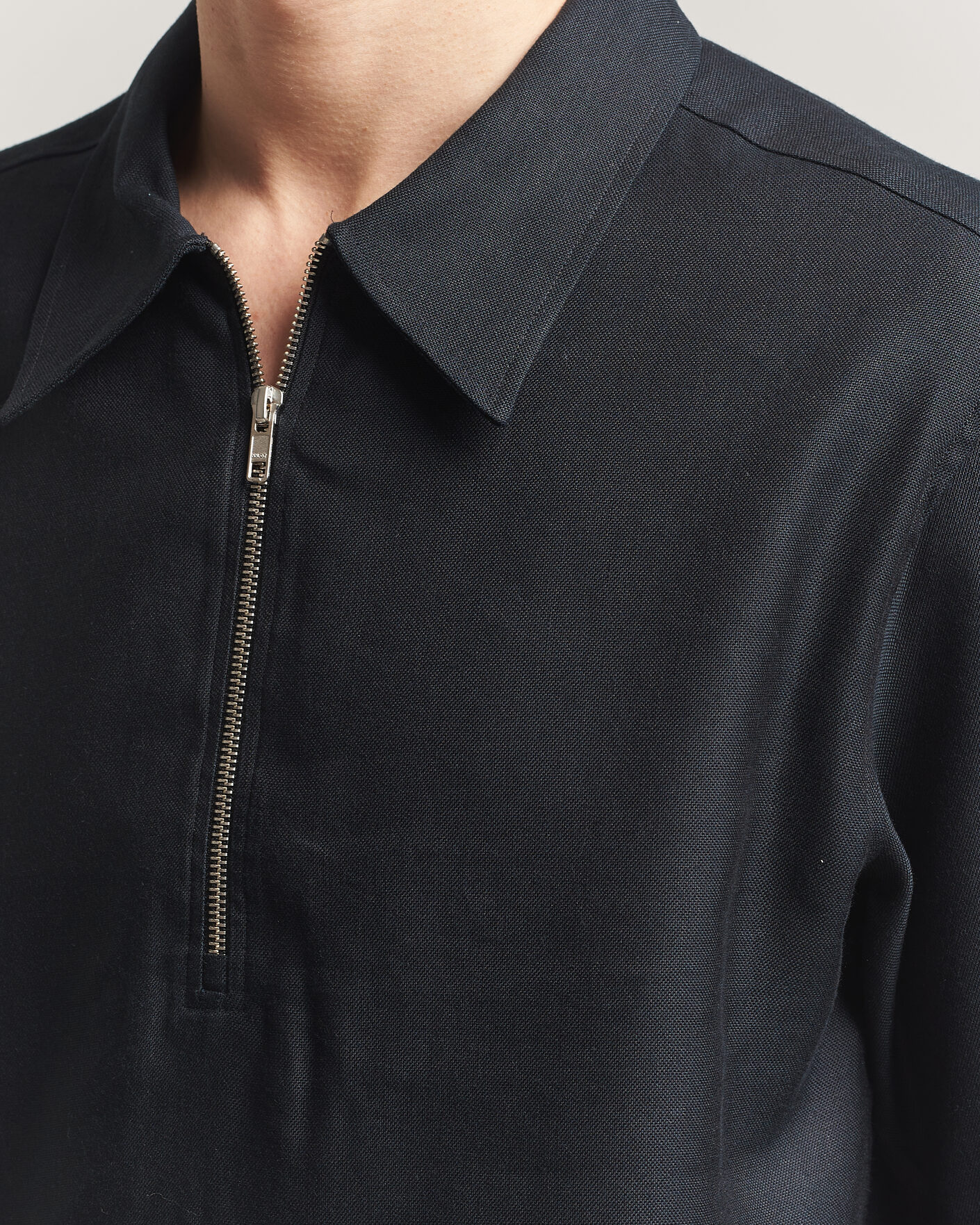 Hombres | Polos | NN07 | Bruno Linen/Viscose Half Zip Polo Black