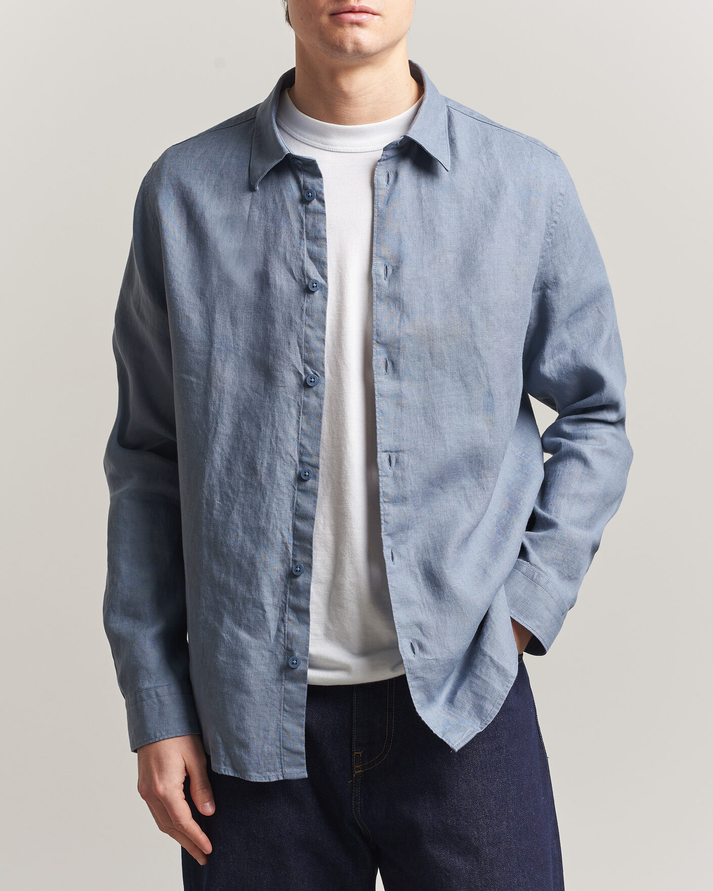 Hombres | Camisas | NN07 | Enzo Linen Shirt Stone Blue
