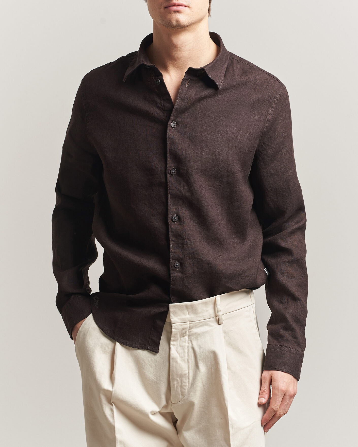 Hombres | Camisas | NN07 | Enzo Linen Shirt Deep Truffle