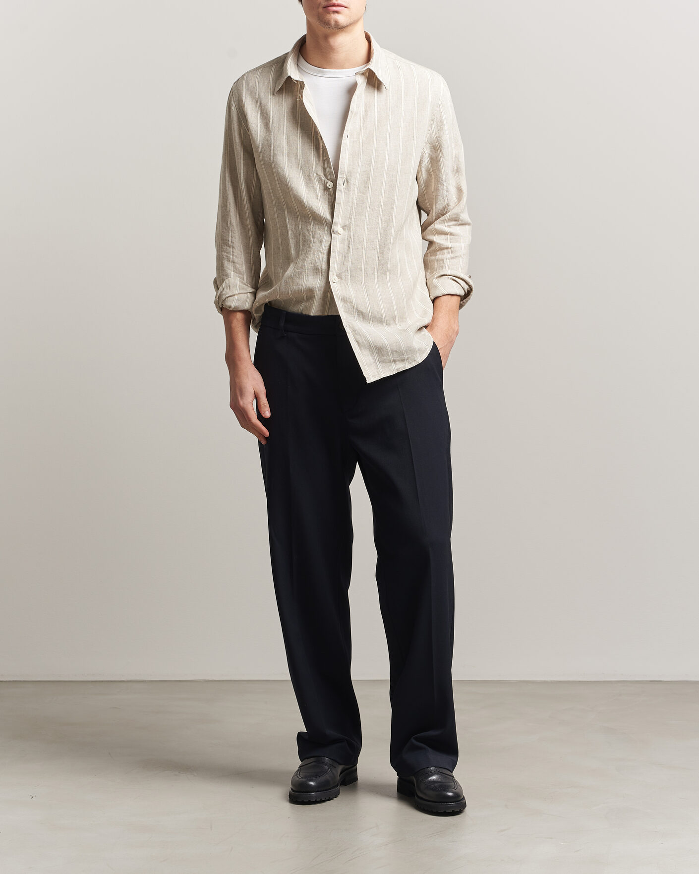 Hombres | Camisas | NN07 | Enzo Linen Shirt Oat Stripe