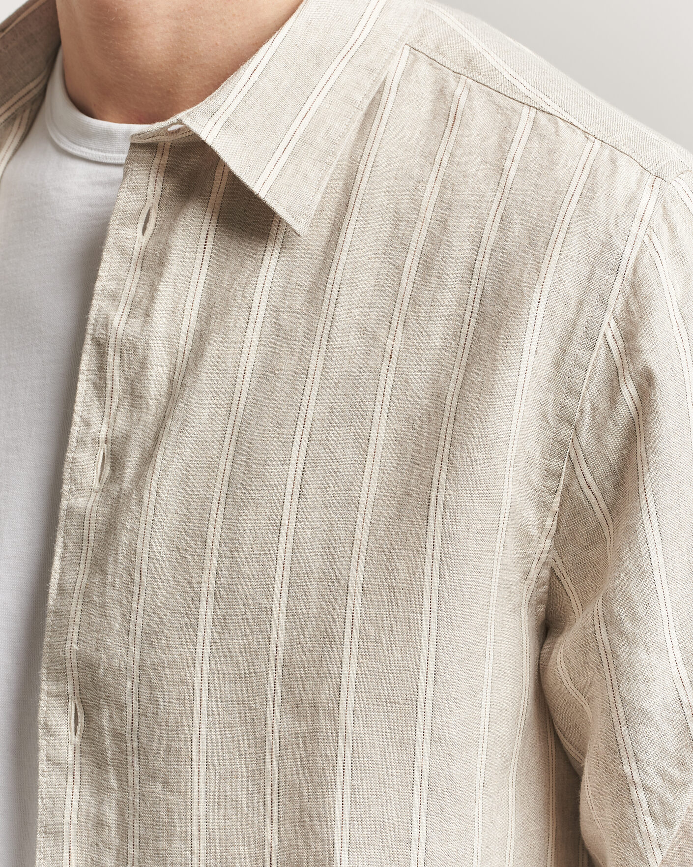 Hombres | Camisas | NN07 | Enzo Linen Shirt Oat Stripe