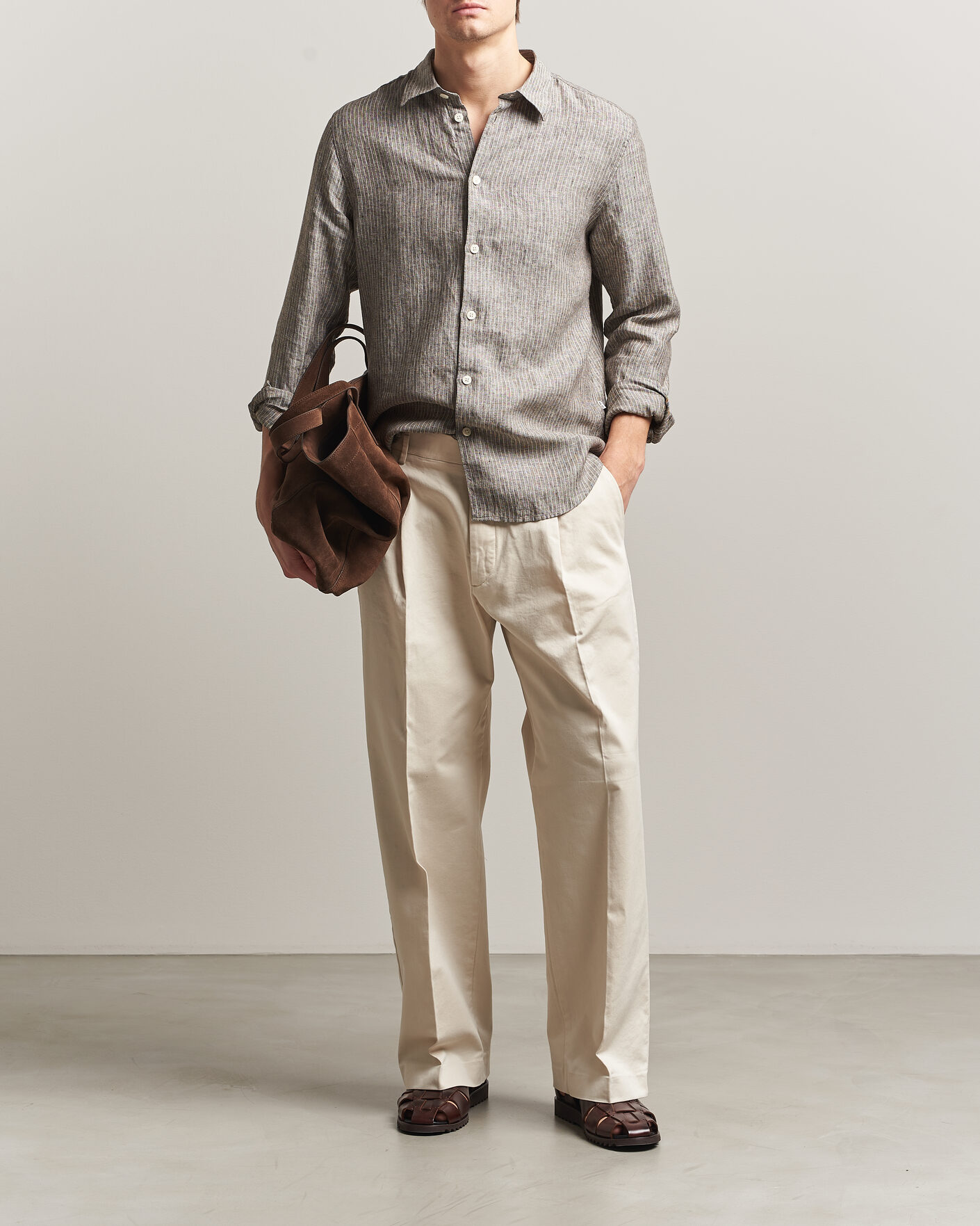 Hombres | Camisas | NN07 | Enzo Linen Shirt Clay Stripe