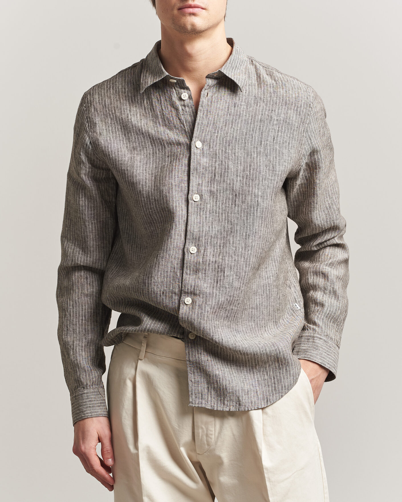 Hombres | Camisas | NN07 | Enzo Linen Shirt Clay Stripe