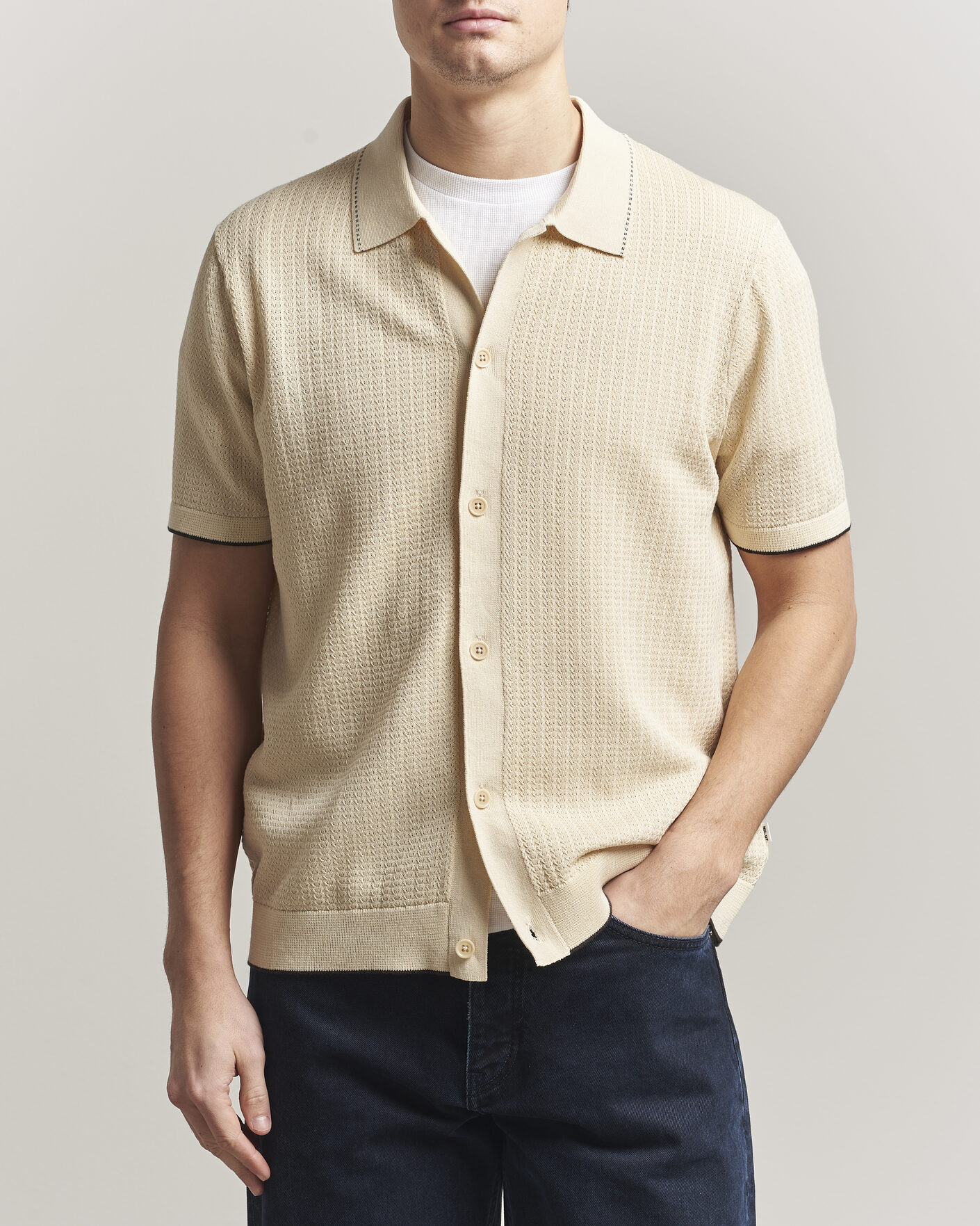 Hombres | Camisas | NN07 | Nalo Knitted Short Sleeve Shirt Ivory