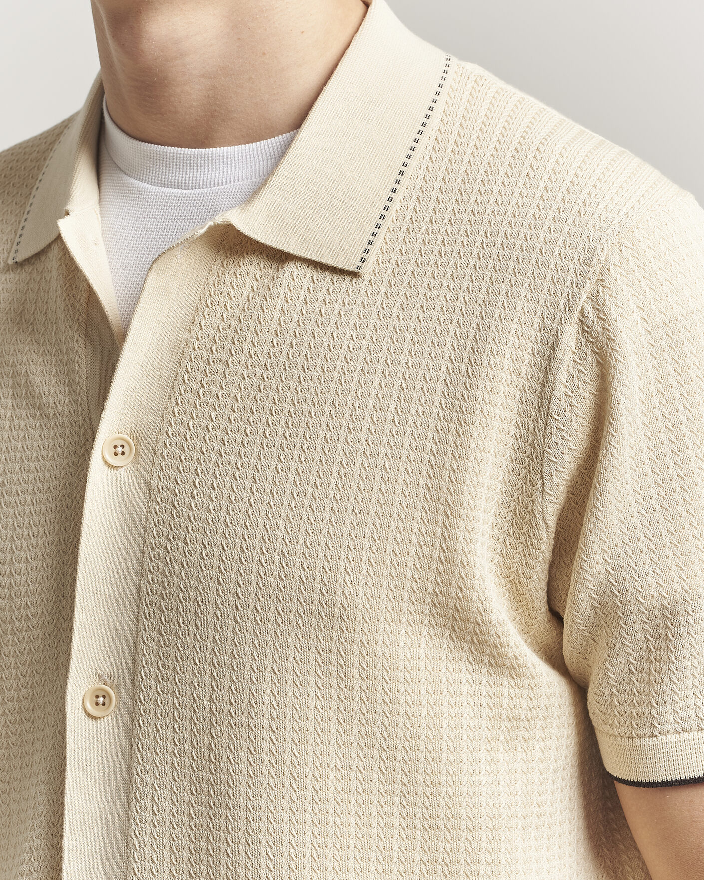 Hombres | Camisas | NN07 | Nalo Knitted Short Sleeve Shirt Ivory