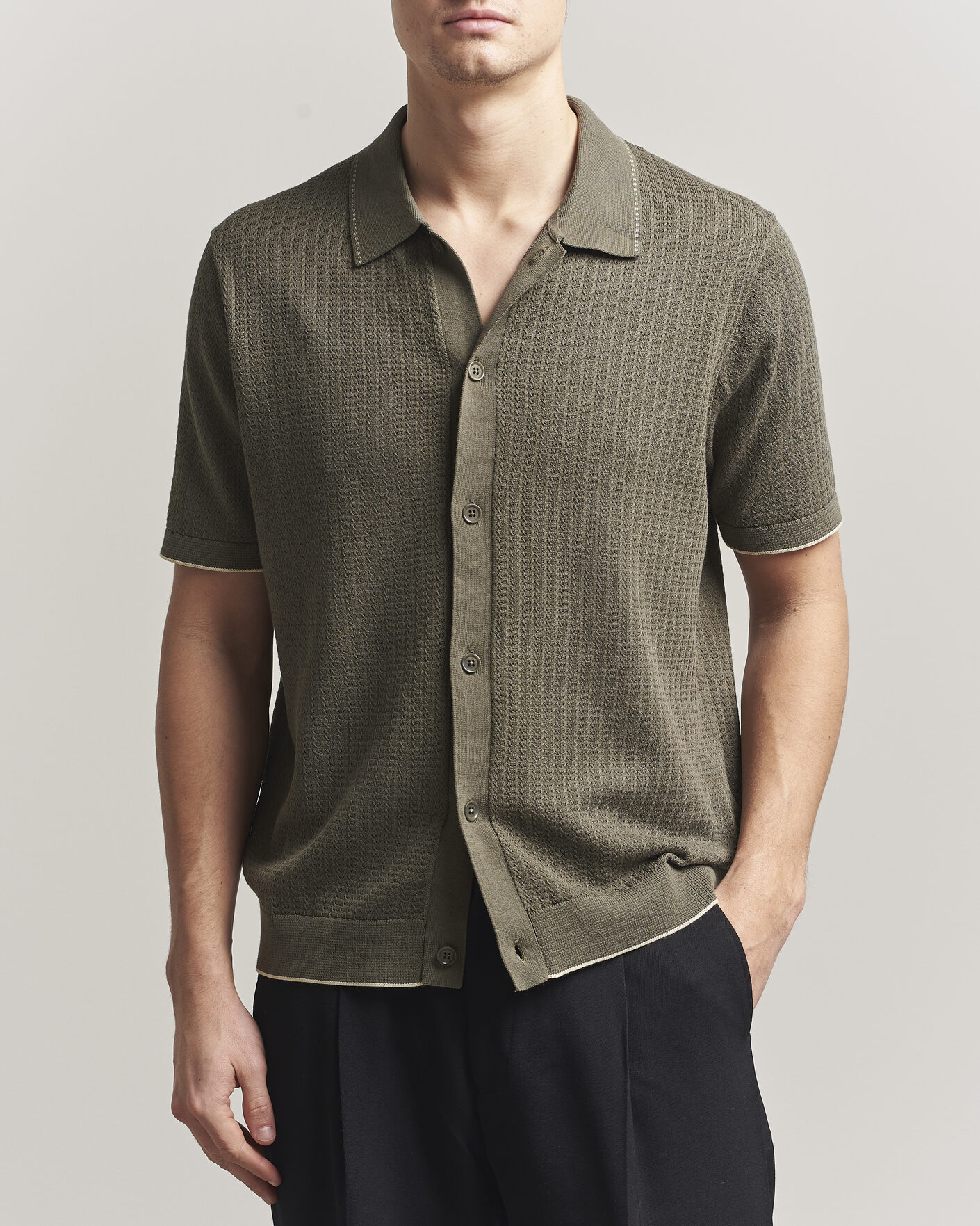 Hombres | Camisas | NN07 | Nalo Knitted Short Sleeve Shirt Capers Green
