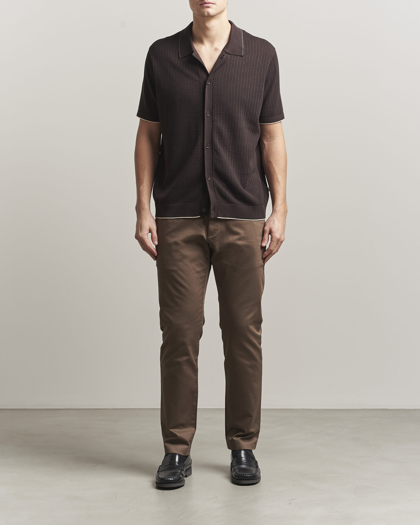 Hombres | Camisas | NN07 | Nalo Knitted Short Sleeve Shirt Deep Truffle
