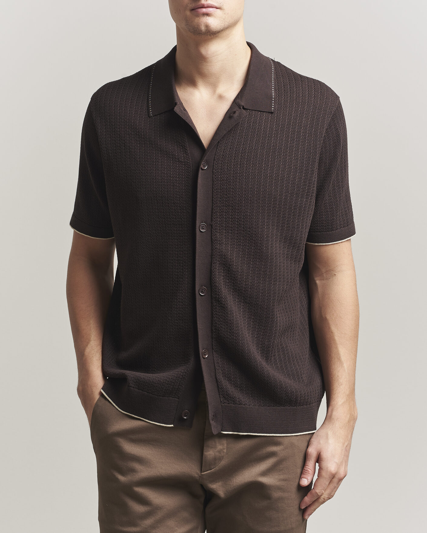 Hombres | Camisas | NN07 | Nalo Knitted Short Sleeve Shirt Deep Truffle