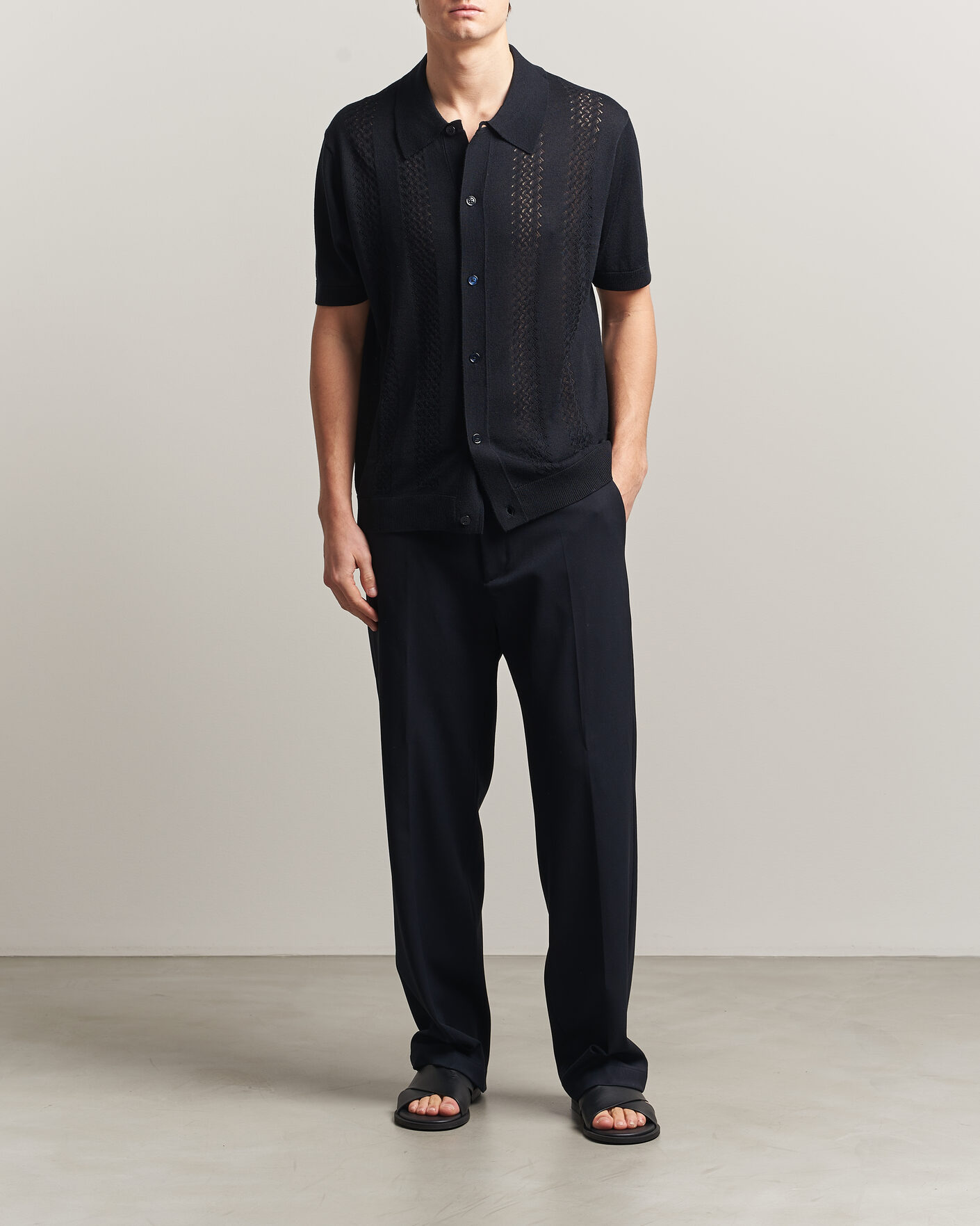 Hombres | Camisas | NN07 | Thor Knitted Short Sleeve Shirt Deep Navy