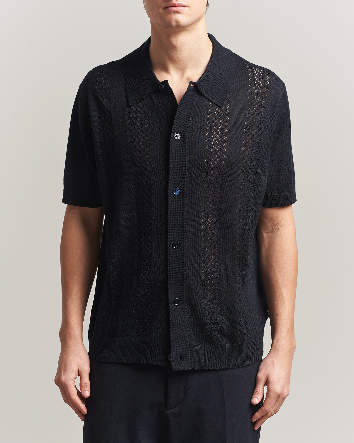 Hombres | Camisas | NN07 | Thor Knitted Short Sleeve Shirt Deep Navy
