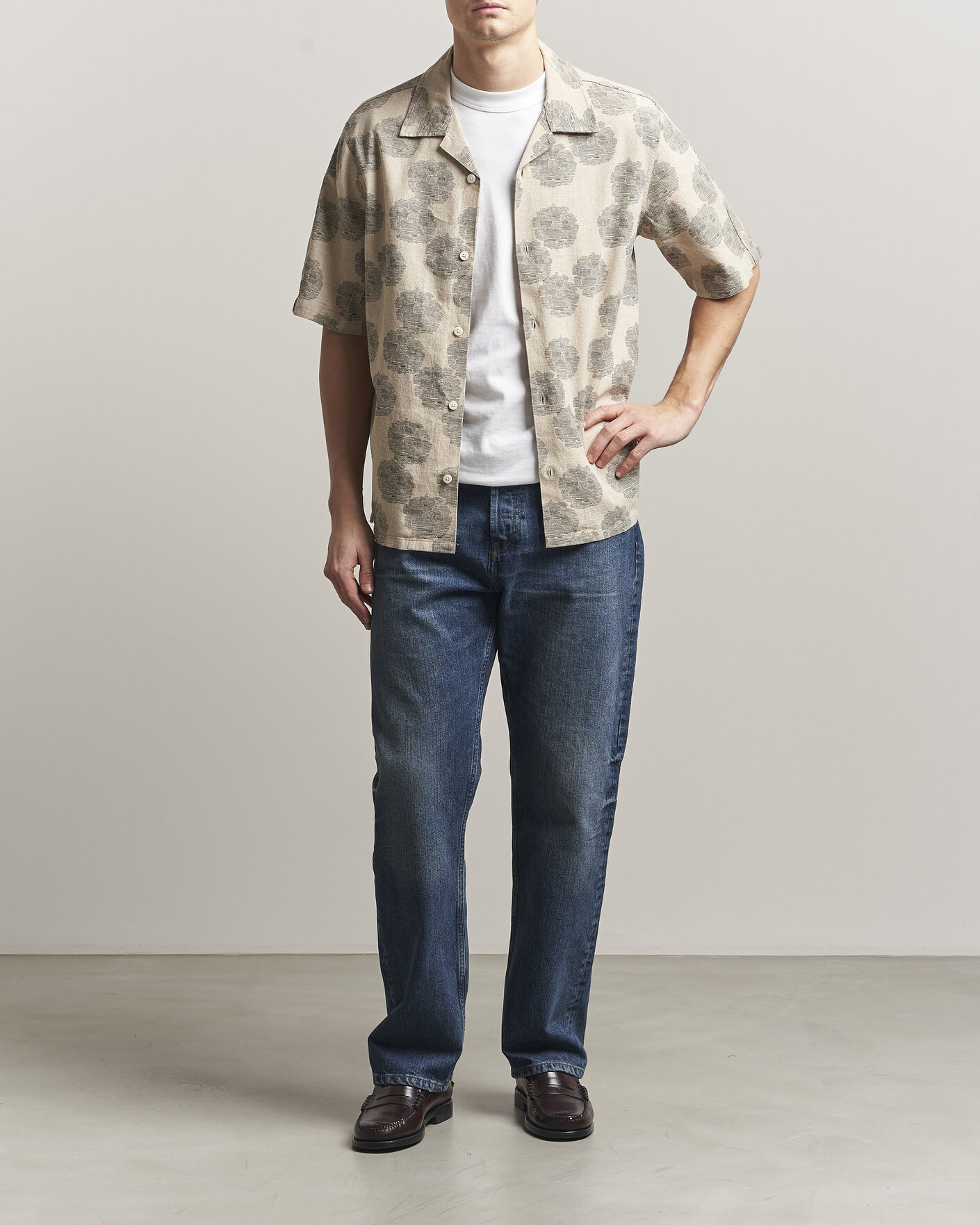 Hombres | Camisas | NN07 | Ole Printed Short Sleeve Shirt Oatmeal