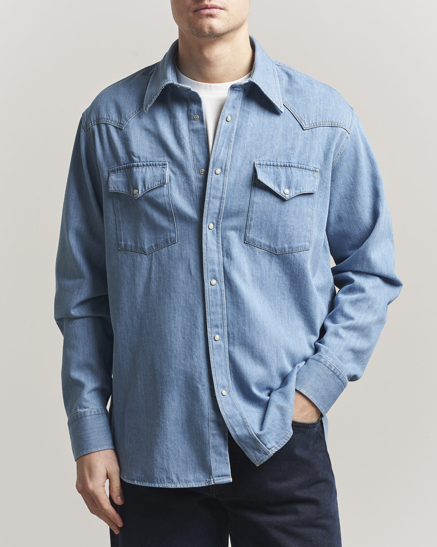 Hombres | Camisas | NN07 | Ricky Western Denim Shirt Light Indigo