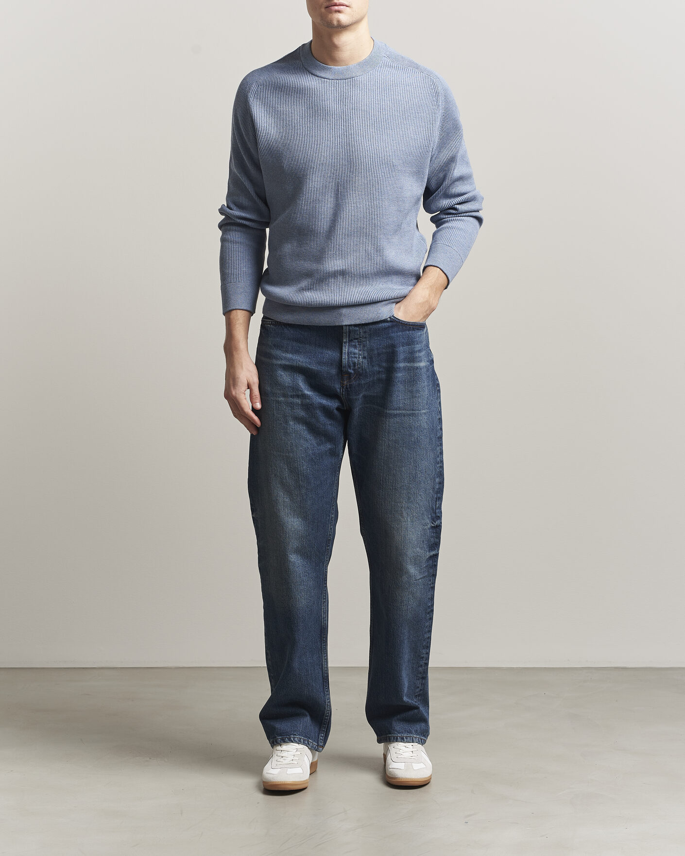 Hombres | Jerséis y prendas de punto | NN07 | Kevin Cotton Knitted Sweater Stone Blue