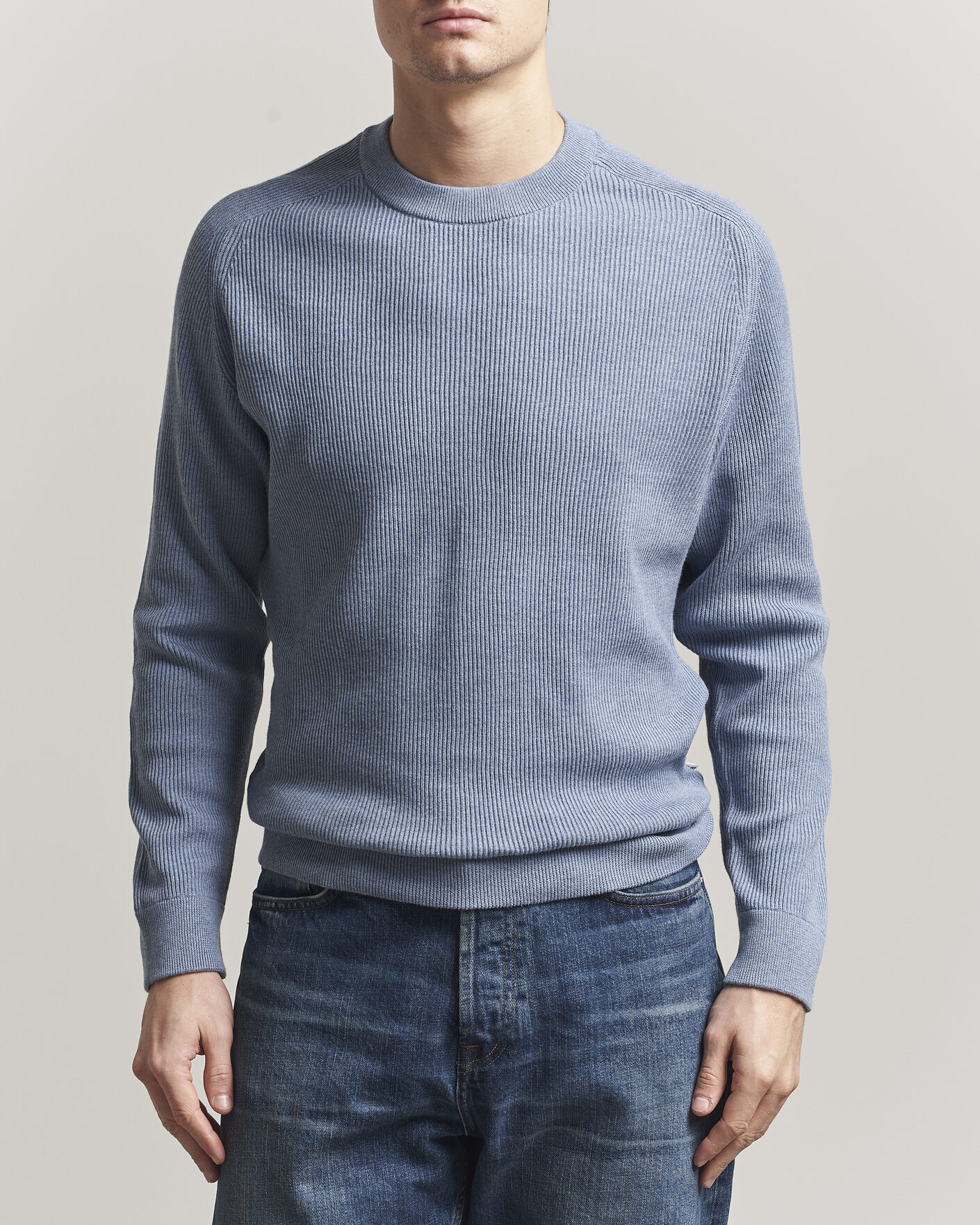 Hombres | Jerséis y prendas de punto | NN07 | Kevin Cotton Knitted Sweater Stone Blue