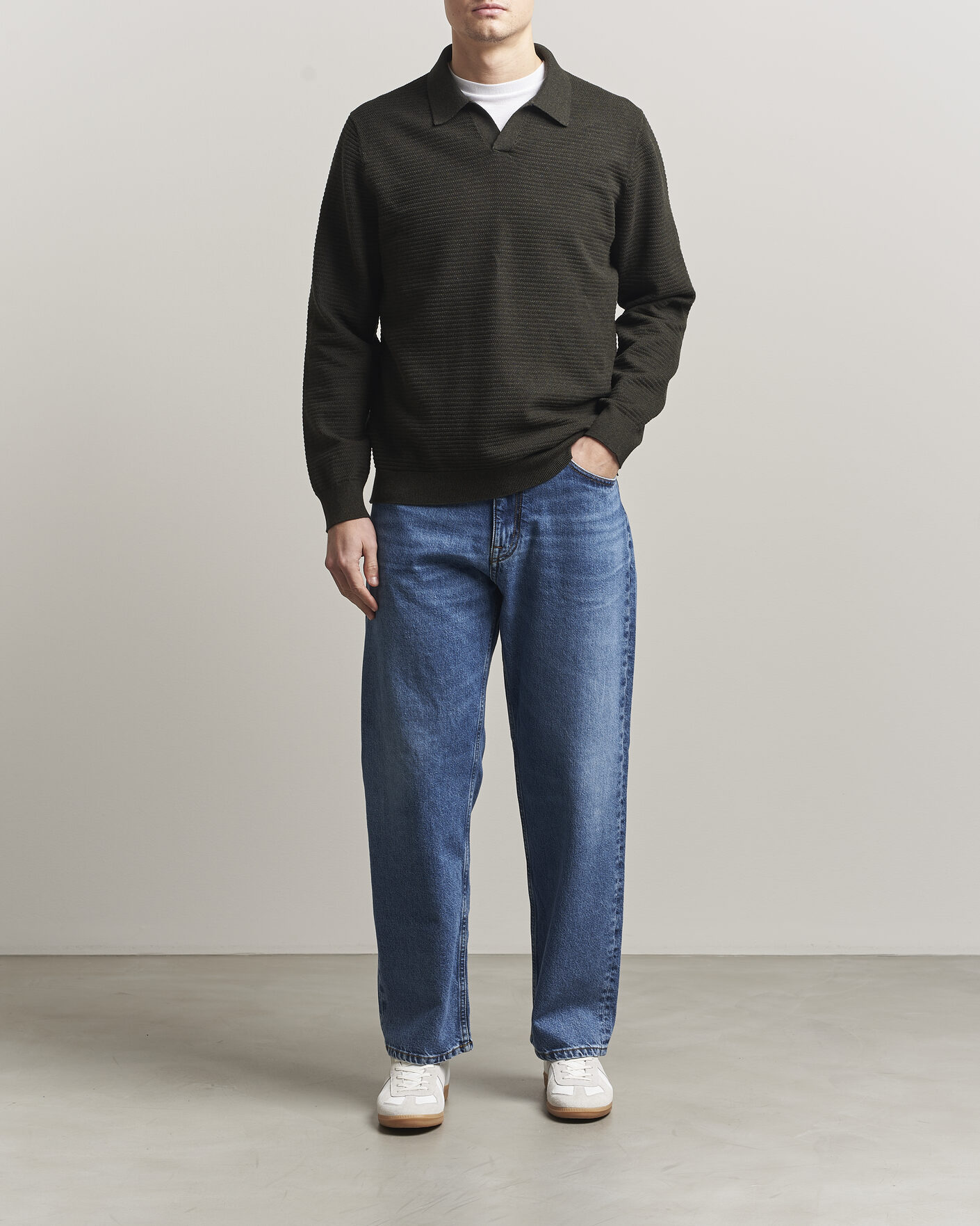Hombres | Jerséis y prendas de punto | NN07 | Paul Knitted Long Sleeve Polo Dark Army