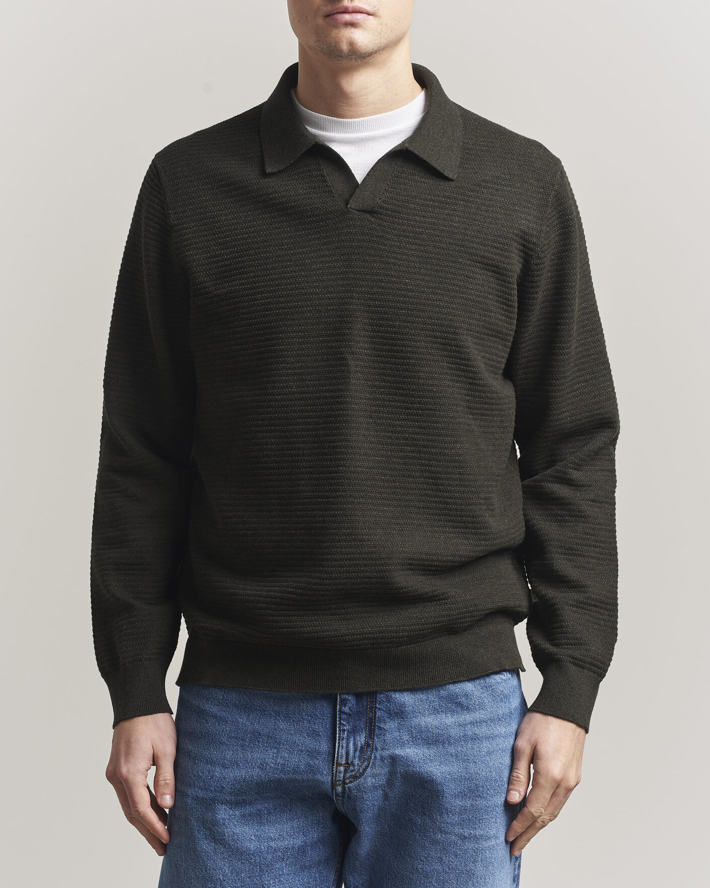 Hombres | Jerséis y prendas de punto | NN07 | Paul Knitted Long Sleeve Polo Dark Army