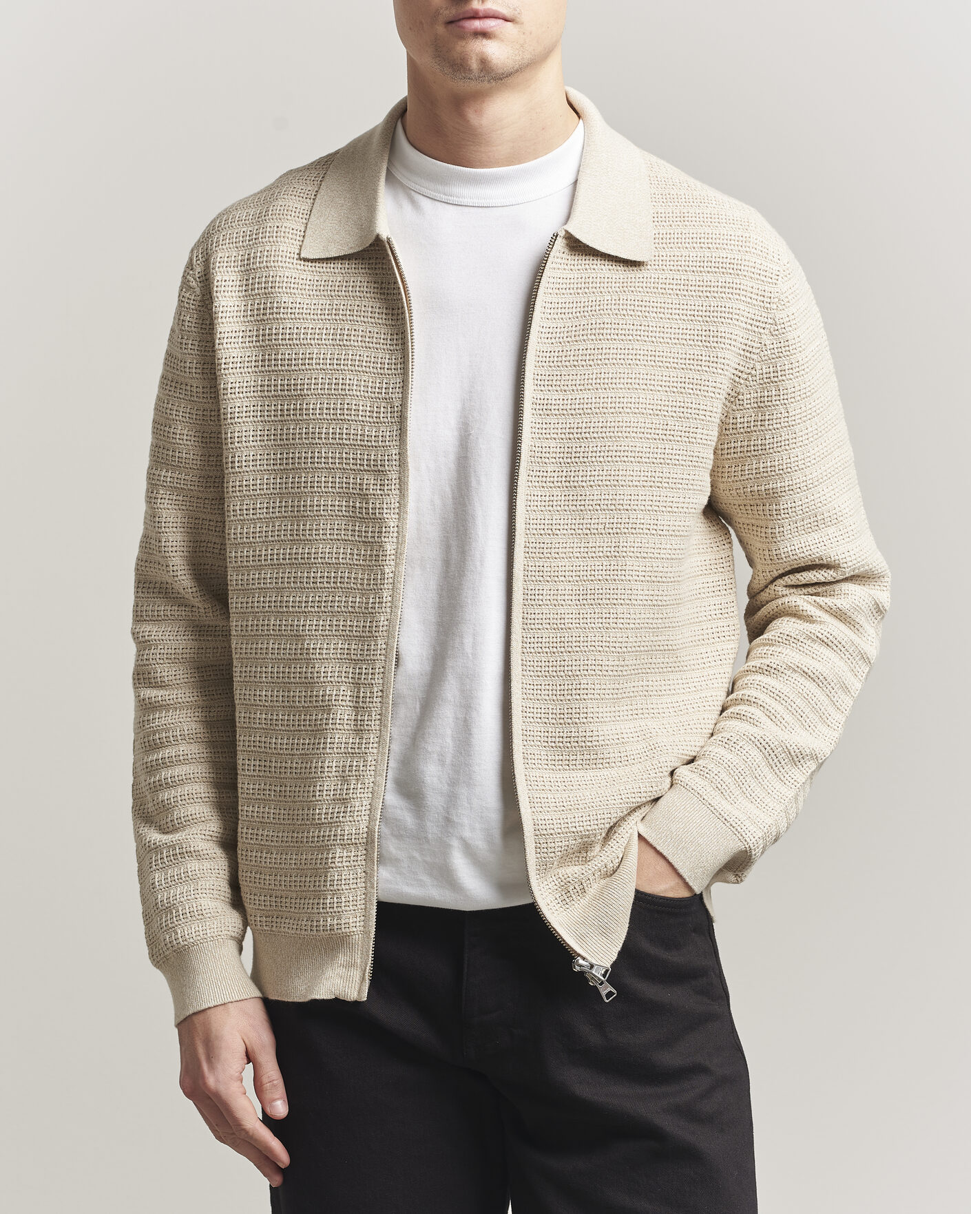 Hombres | Jerséis y prendas de punto | NN07 | Gustav Knitted Full Zip Ivory