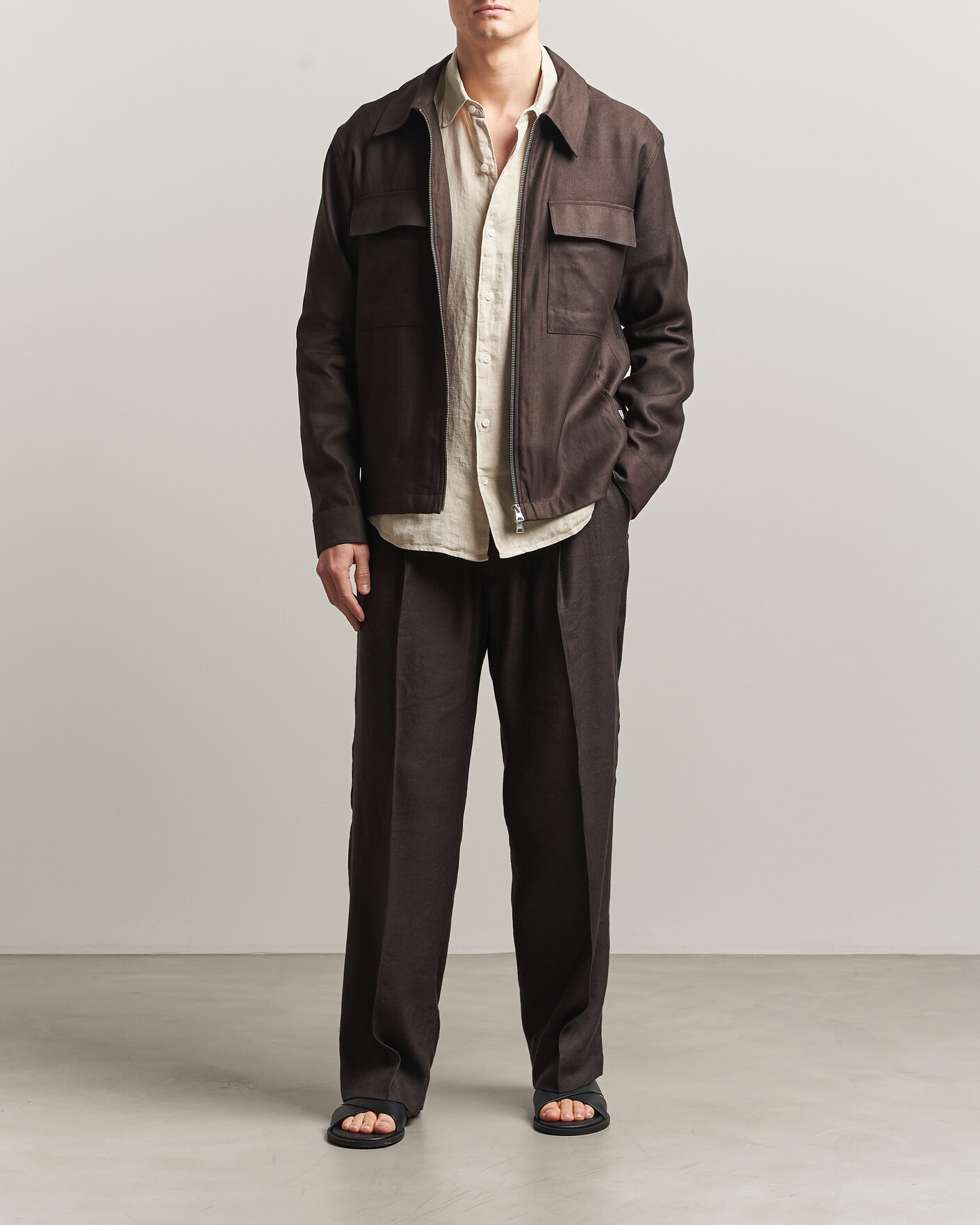 Hombres | Camisas | NN07 | Alban Linen/Viscose Overshirt Deep Truffle