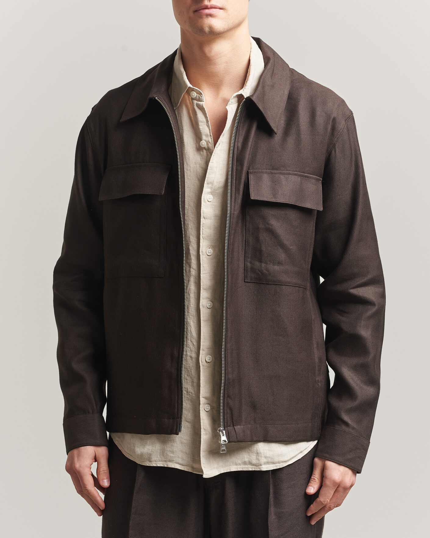 Hombres | Camisas | NN07 | Alban Linen/Viscose Overshirt Deep Truffle