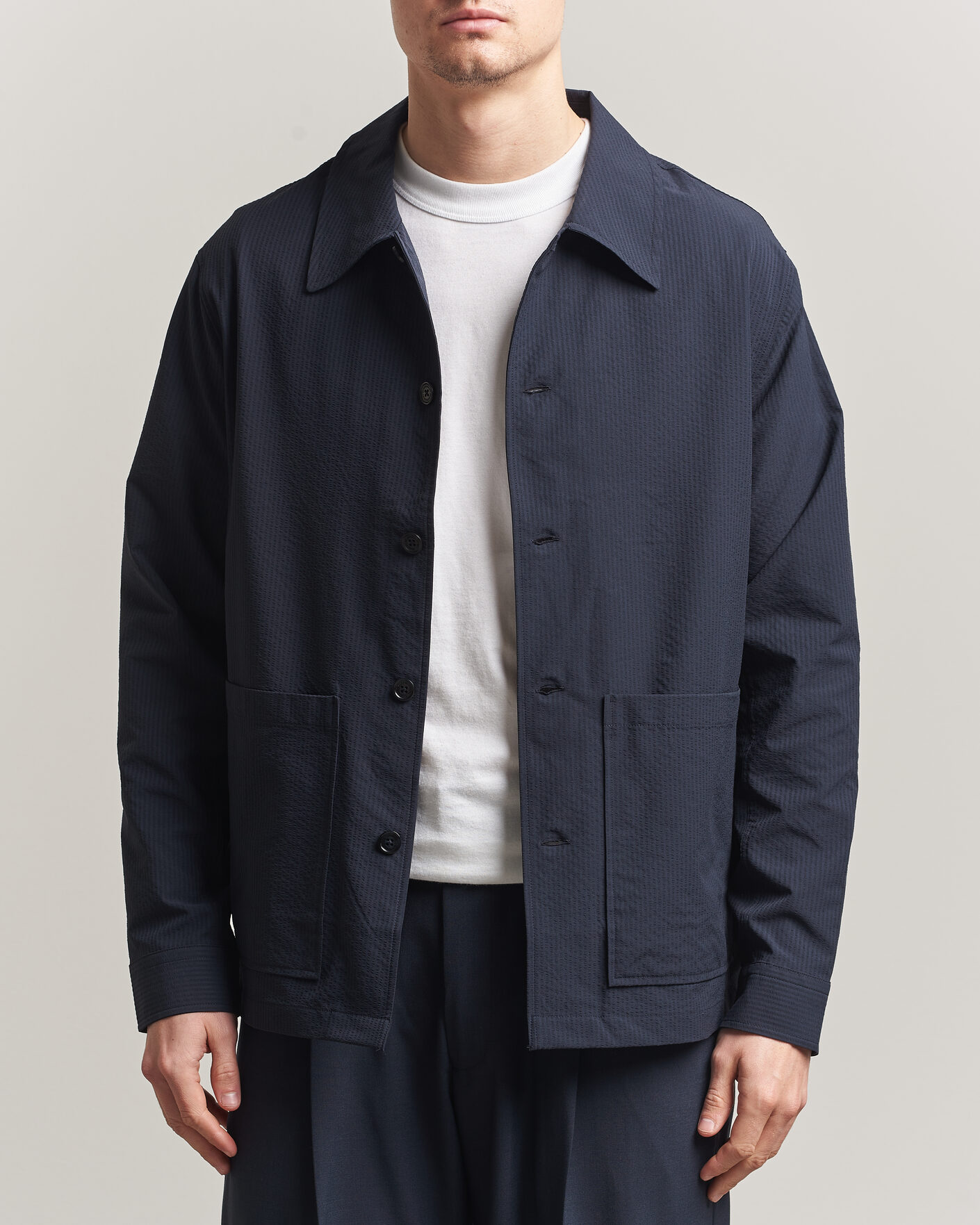 Hombres | Camisas | NN07 | Blaze Seersucker Overshirt Navy Blue