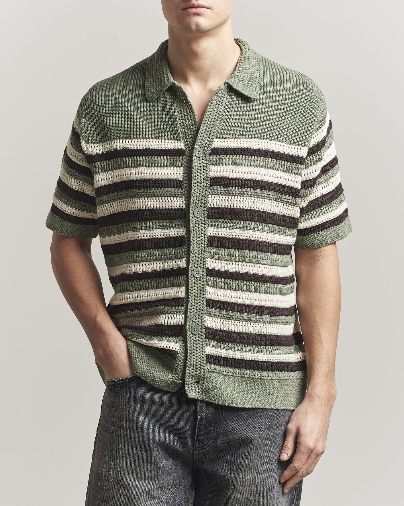 Hombres | Camisas | NN07 | Lars Knitted Short Sleeve Shirt Sea Spray Green