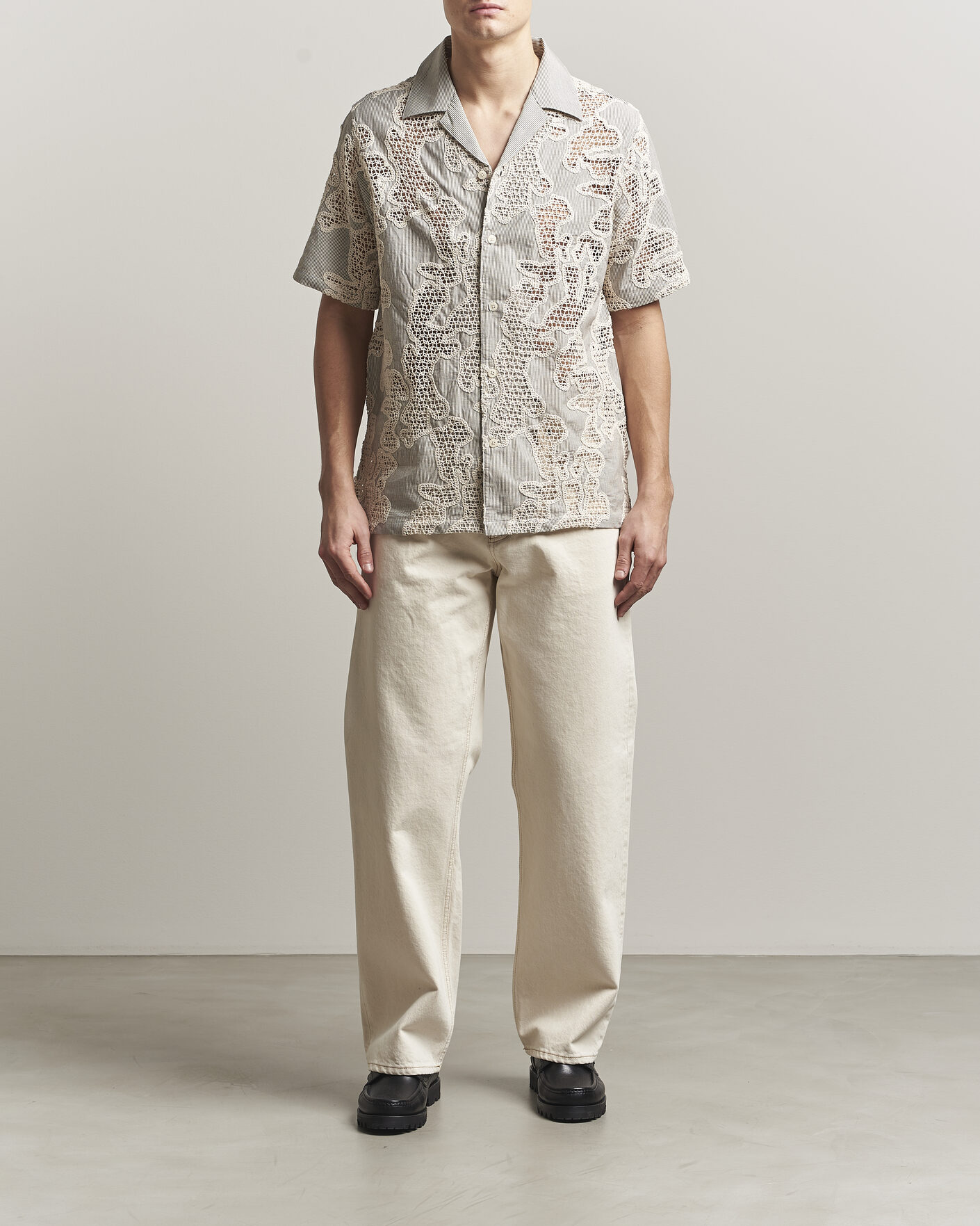 Hombres | Camisas | NN07 | Julio Flower Short Sleeve Shirt Deep Truffle