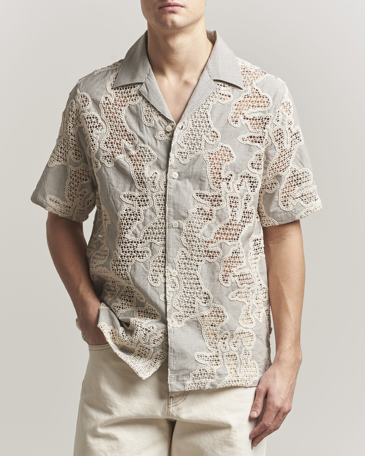Hombres | Camisas | NN07 | Julio Flower Short Sleeve Shirt Deep Truffle