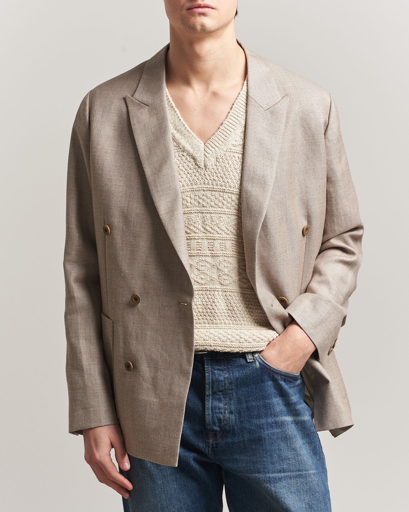 Hombres | Blazers | NN07 | Jordin Linen/Wool Double Breasted Blazer Khaki Melange
