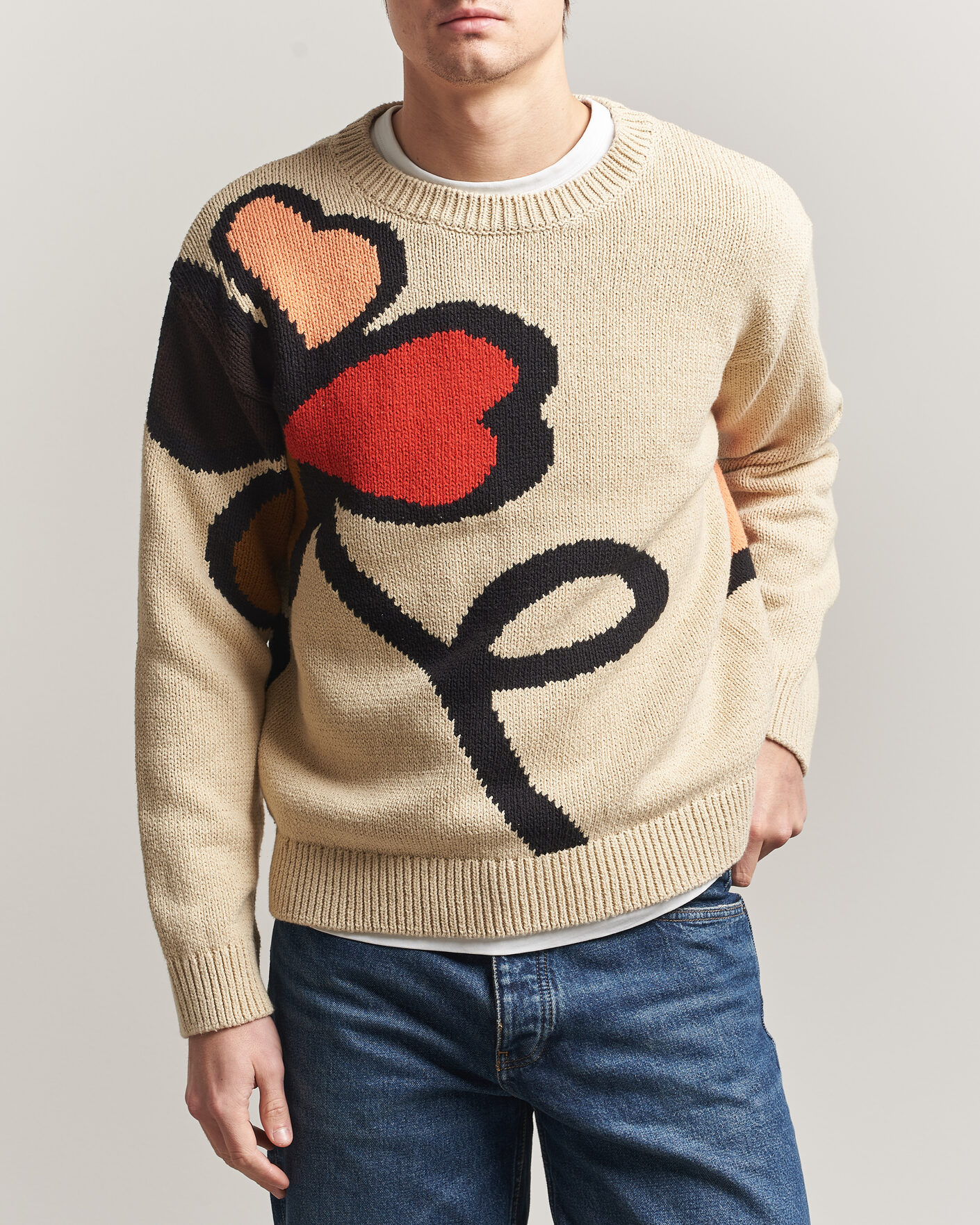 Hombres | Jerséis y prendas de punto | NN07 | Todd Printed Flower Sweater Ecru Multi